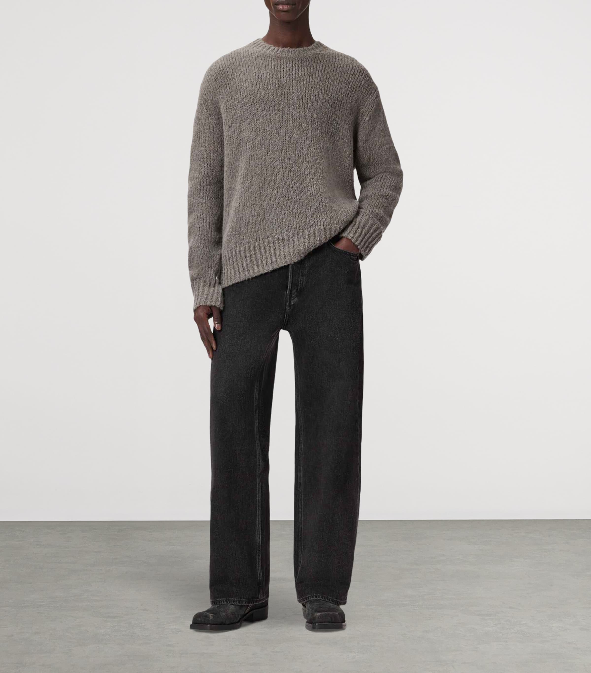 AllSaints Mens Wool-Alpaca-Blend Saku Sweater Metal Grey Image 2