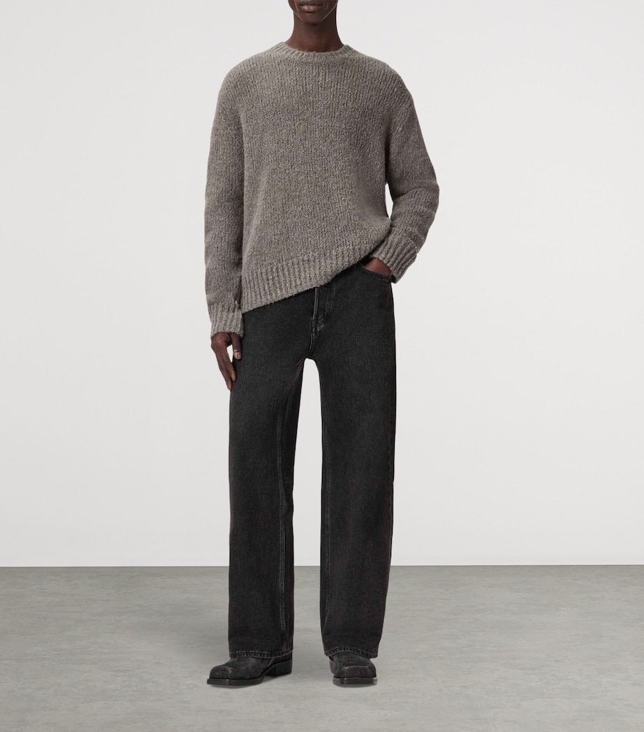 AllSaints Mens Wool-Alpaca-Blend Saku Sweater Metal Grey Image 2