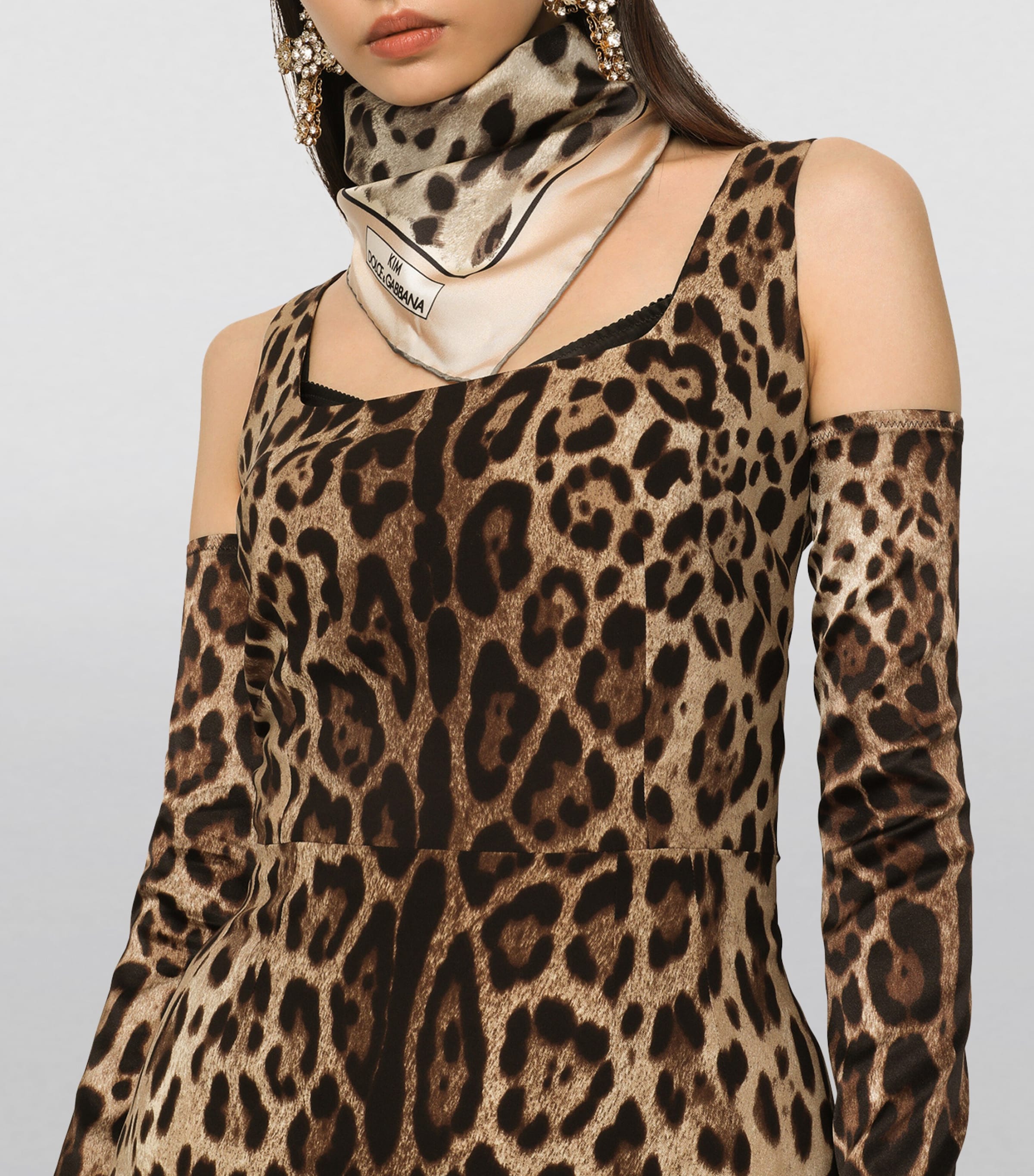 KIM DOLCE&GABBANA Leopard-Print Twill Scarf H213M-LEO BORDO NUDO Image 2