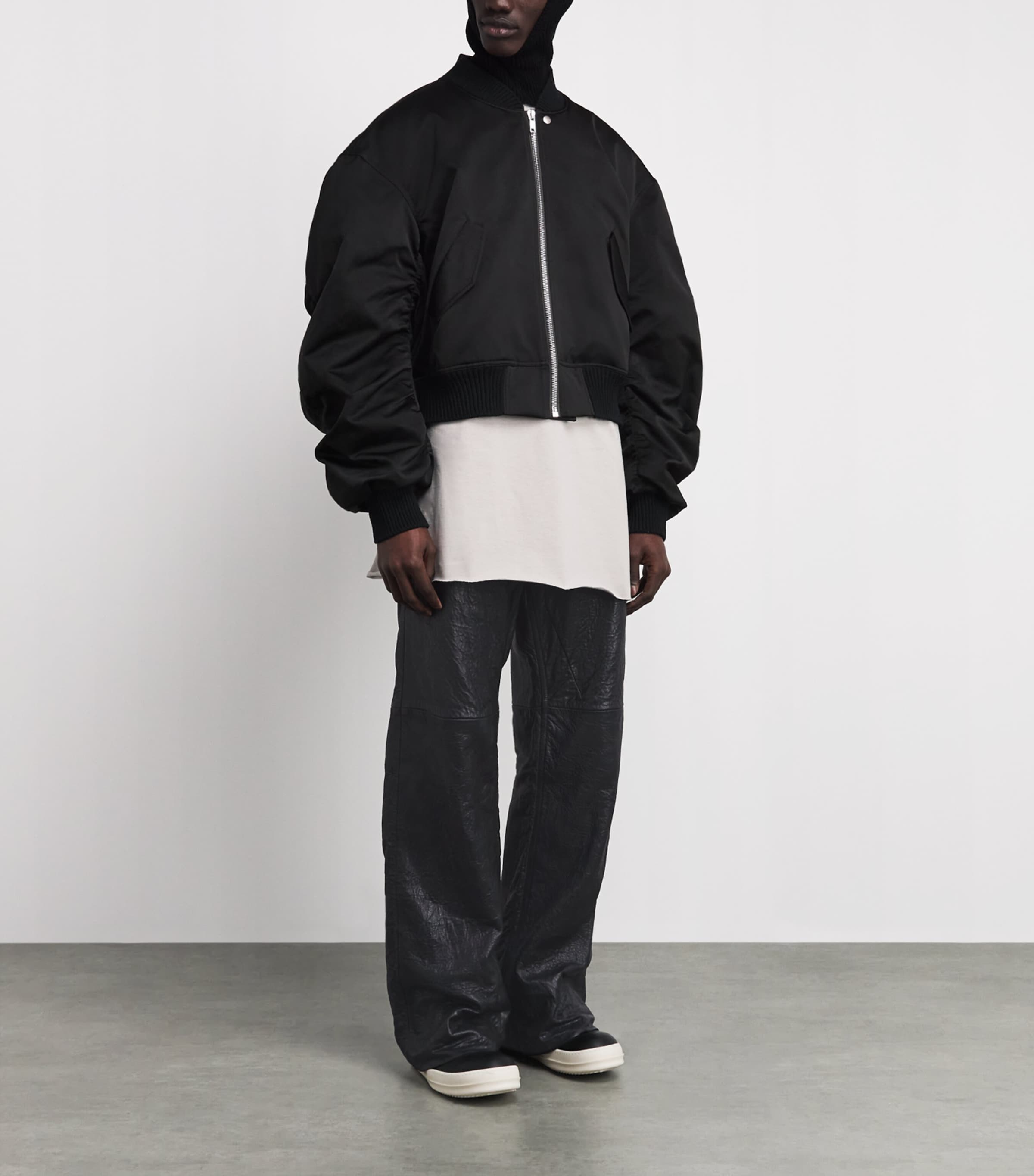 Rick Owens Mens Leather Geth Wide-Leg Jeans Black/ Image 2