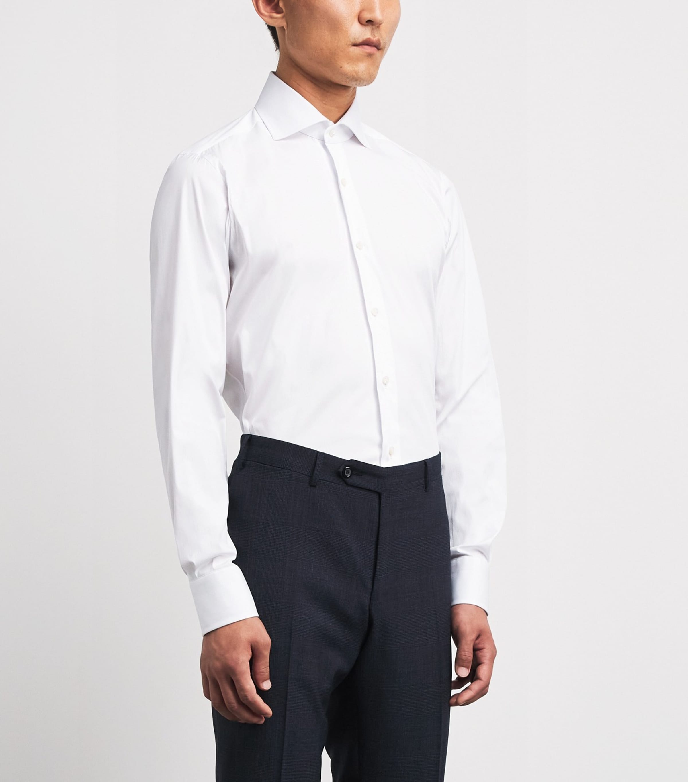 Barba Napoli Mens Stretch-Cotton Poplin Slim Shirt White Image 4