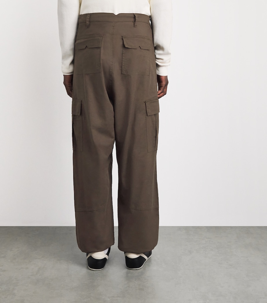 Rhude Mens Cotton-Linen Parachute Cargo Trousers Olive Green Image 5