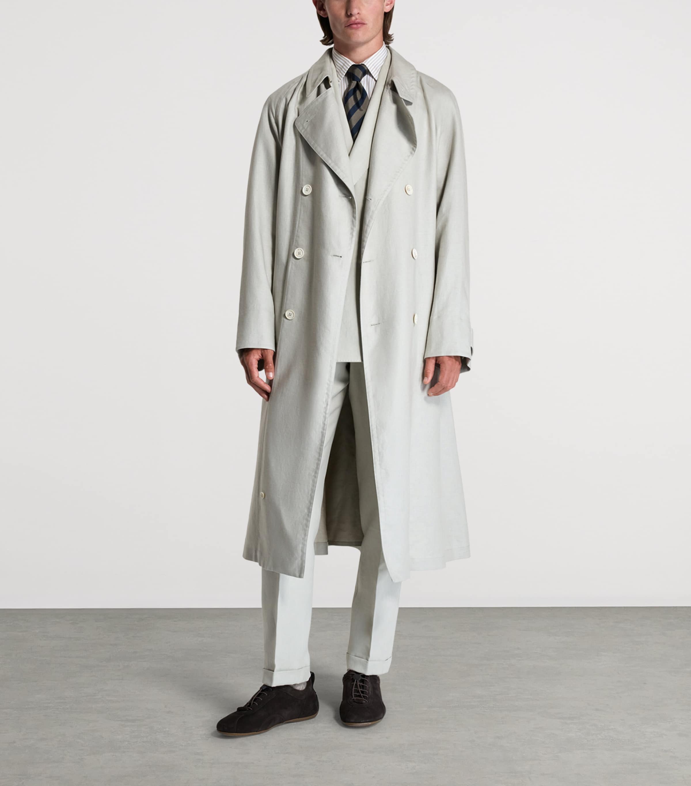 Dunhill Mens Linen Archive Trench Coat Grey Image 4