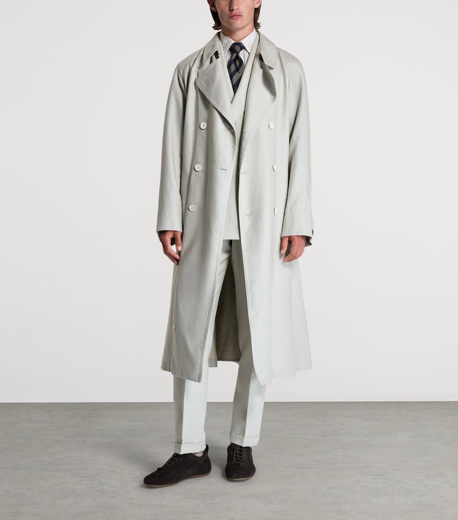 Dunhill Mens Linen Archive Trench Coat Grey Image 4