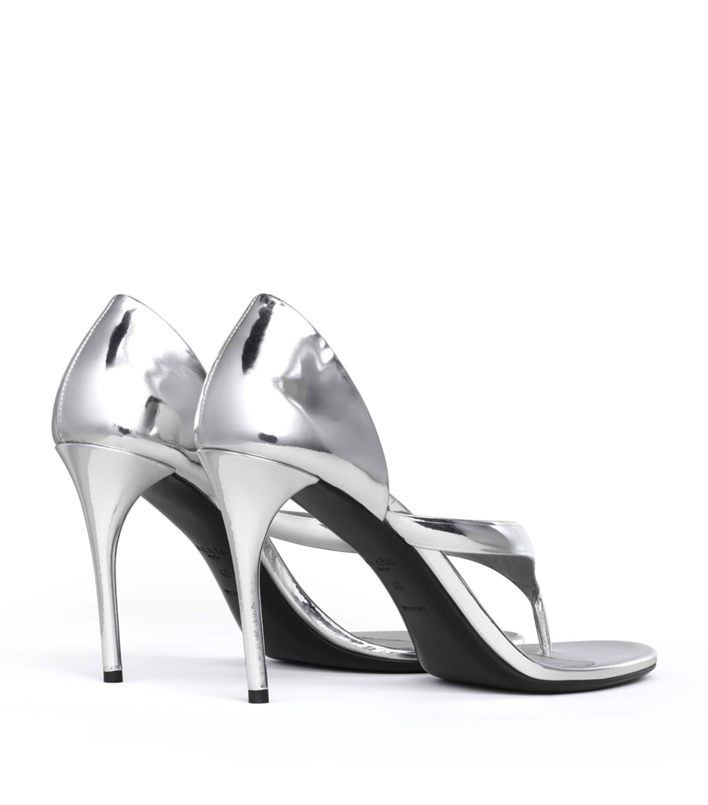 Alaïa Laminated Leather Infradito Sandals 90 White Silver Image 3