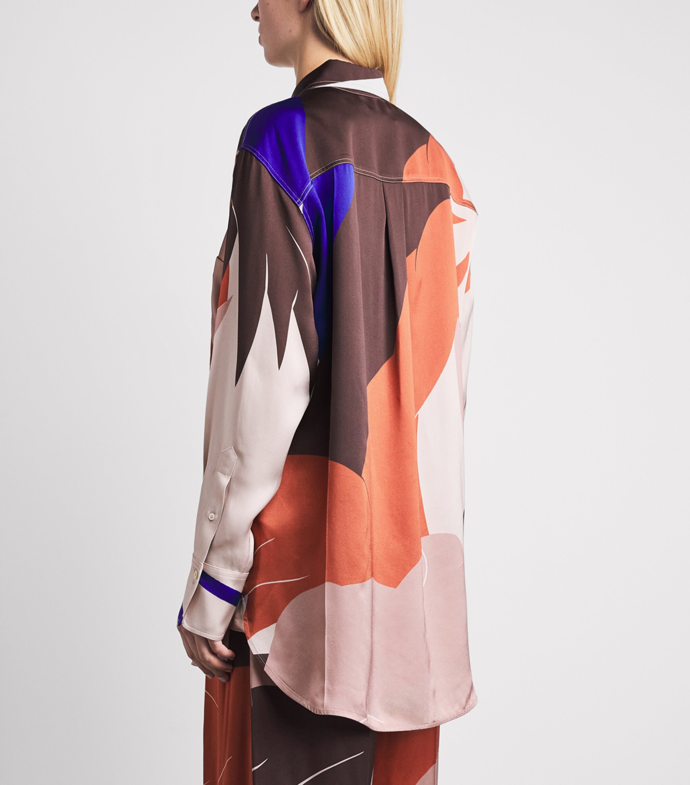 Victoria Beckham Womens Abstract Earth Print Remi Shirt Abstract Earth Beige Image 5