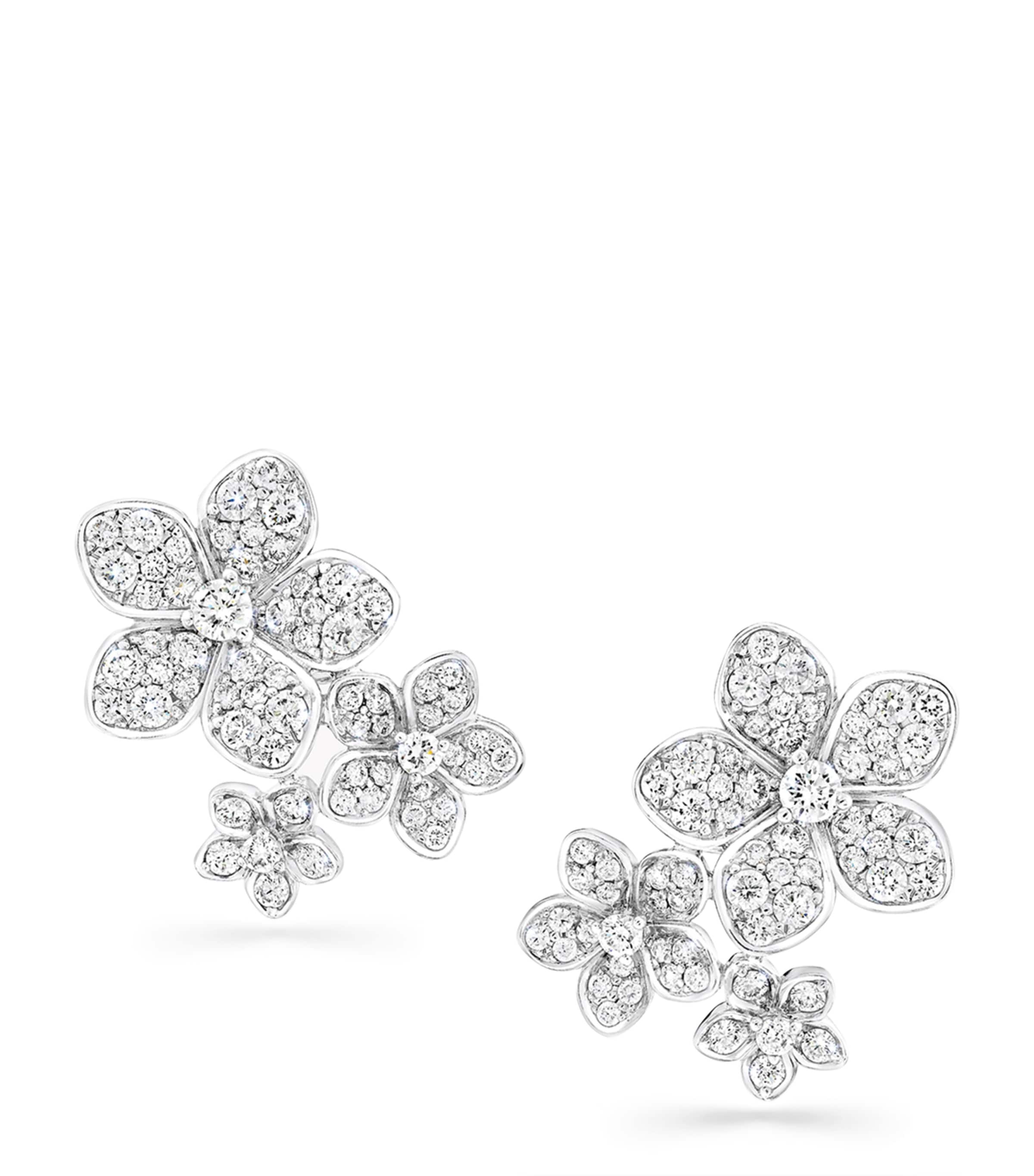 White Gold and Diamond Wild Flower Stud Earrings WHITE GOLD Image 1