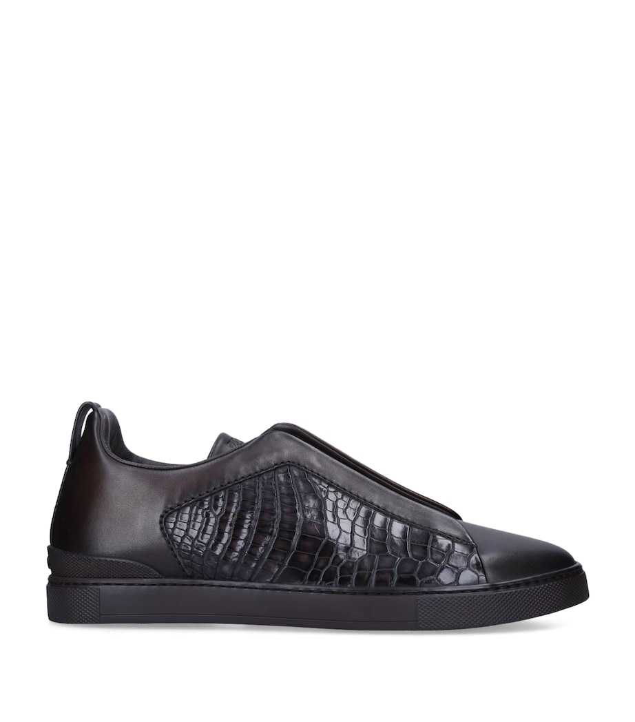 Zegna Crocodile Leather Triple Stitch Sneakers Dark Brown Image 3
