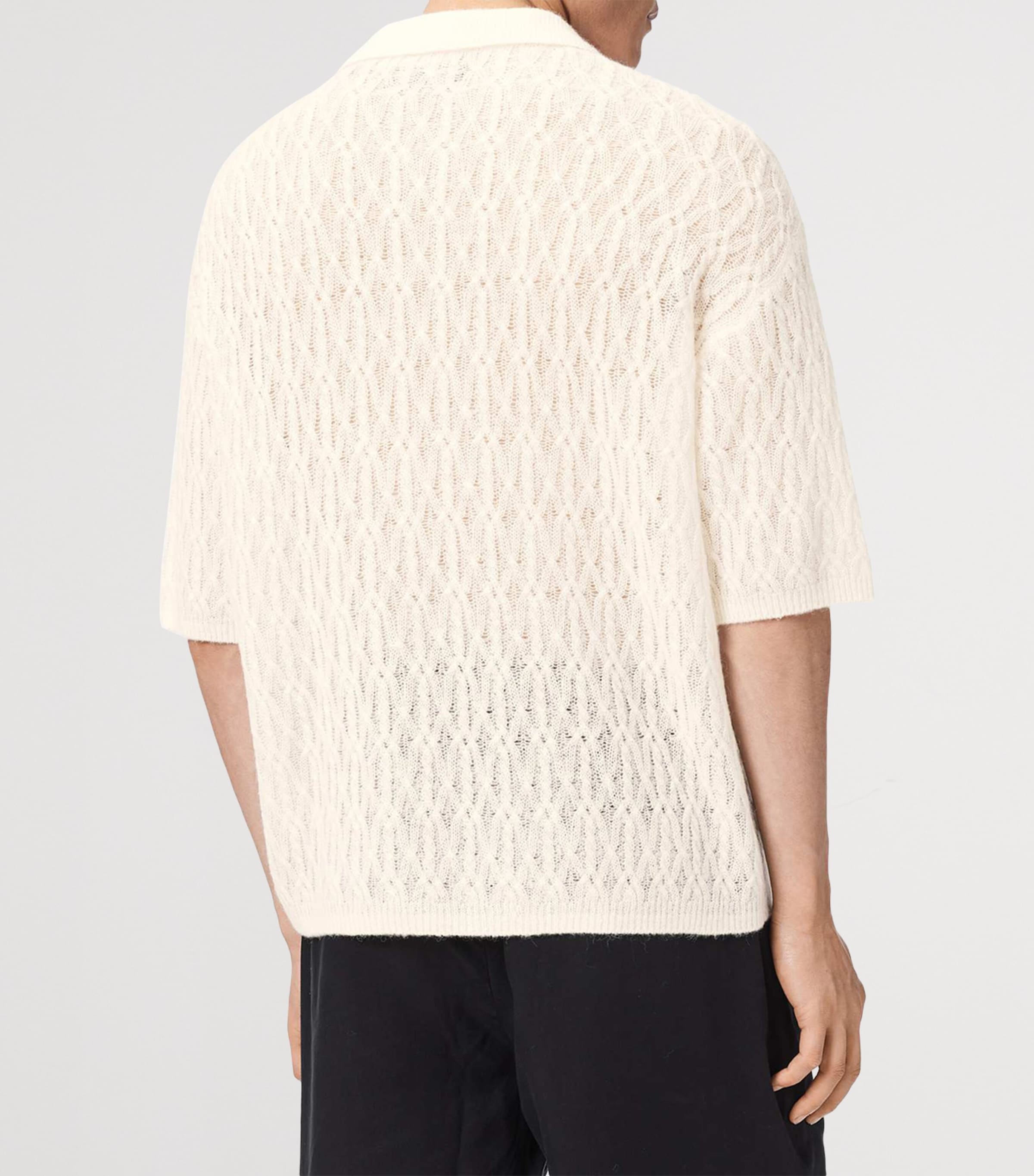 AllSaints Mens Wool-Blend Cyclone Polo Shirt Ecru White Image 4