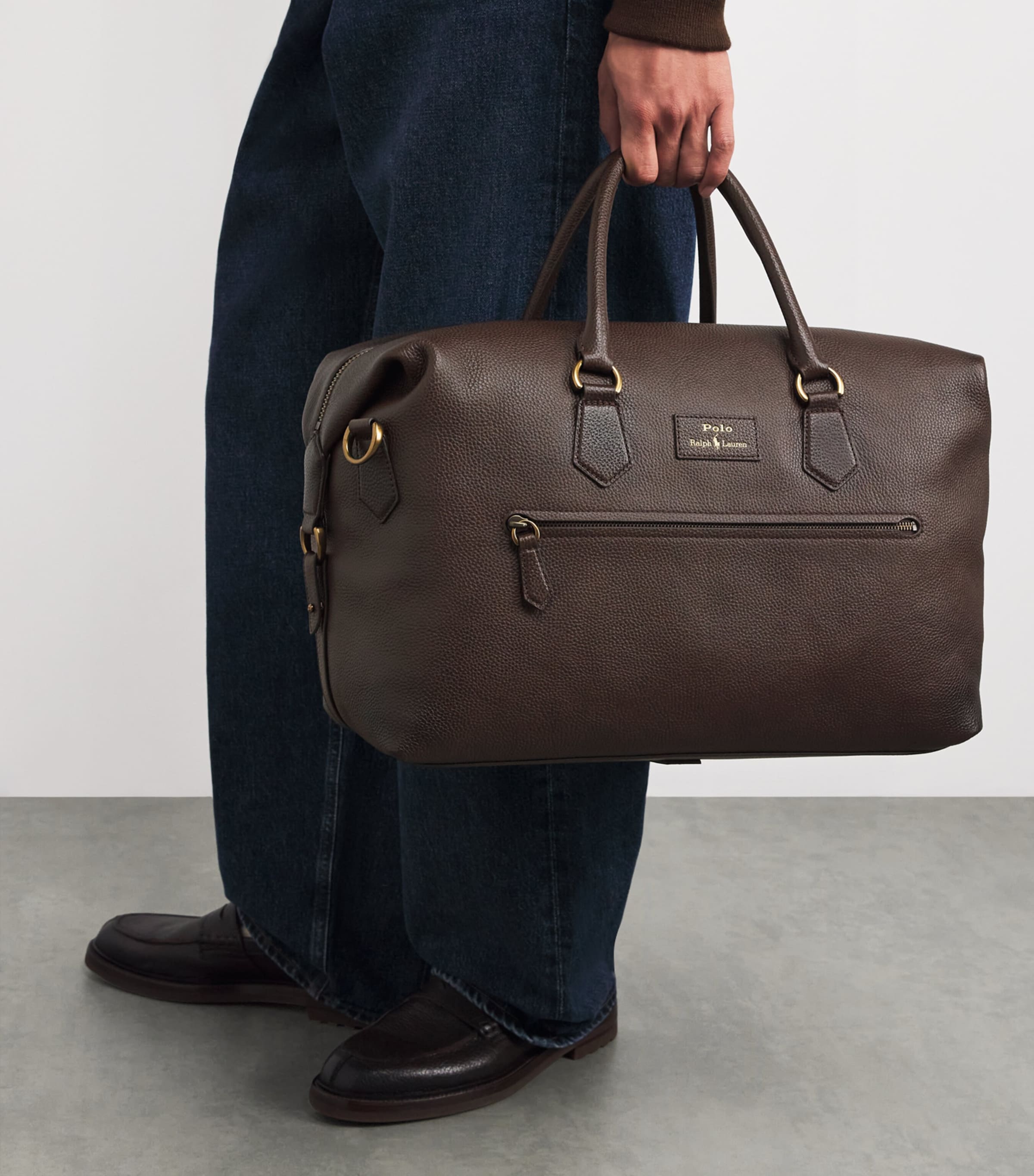 Polo Ralph Lauren Brown Grained Leather Duffle Bag | Harrods AE