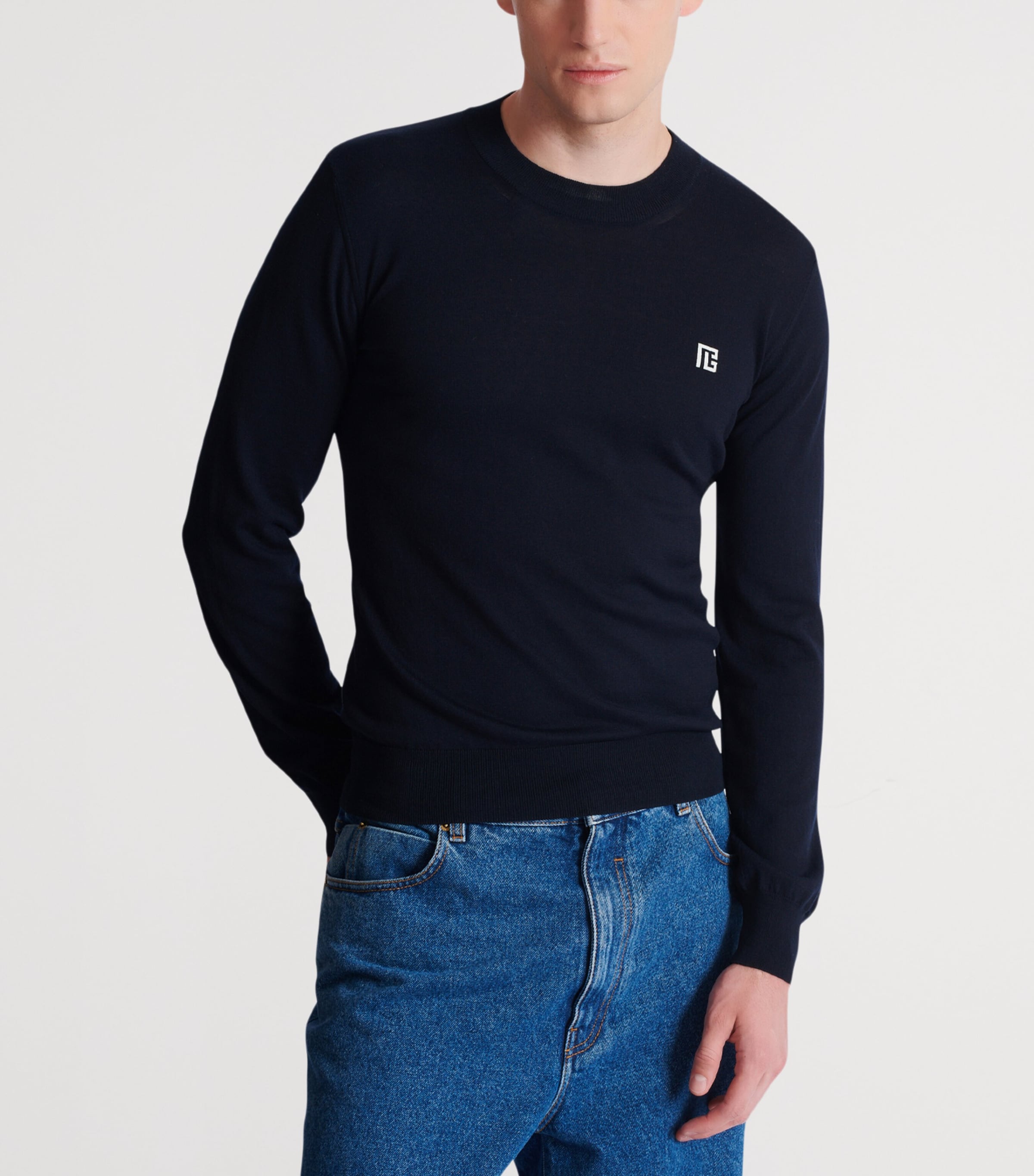 Silk-Cotton Monogram Sweater SIV MARINE/BLANC Image 5