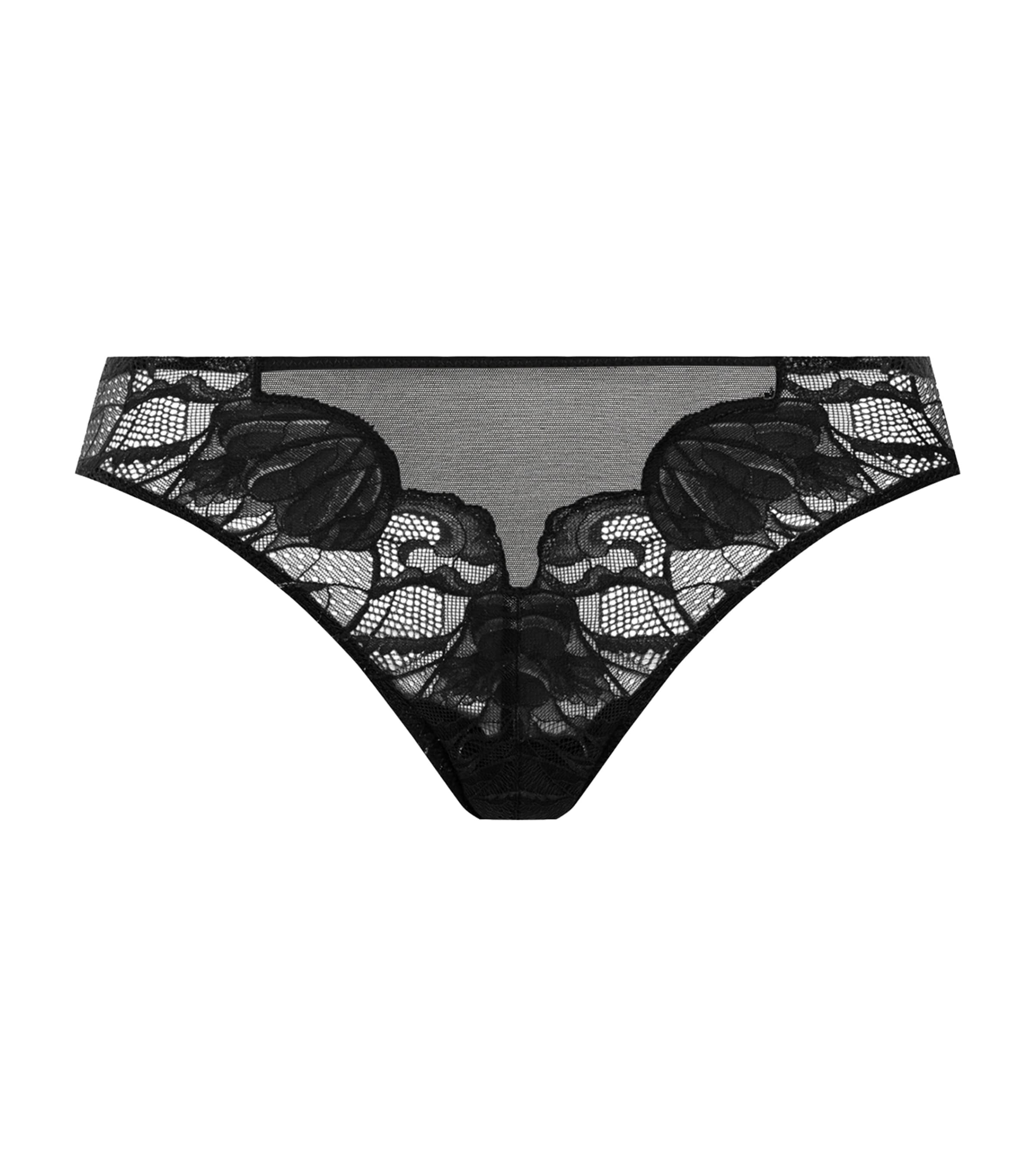 Hanro Womens Lace-Trim Lysia Thong Black Image 1