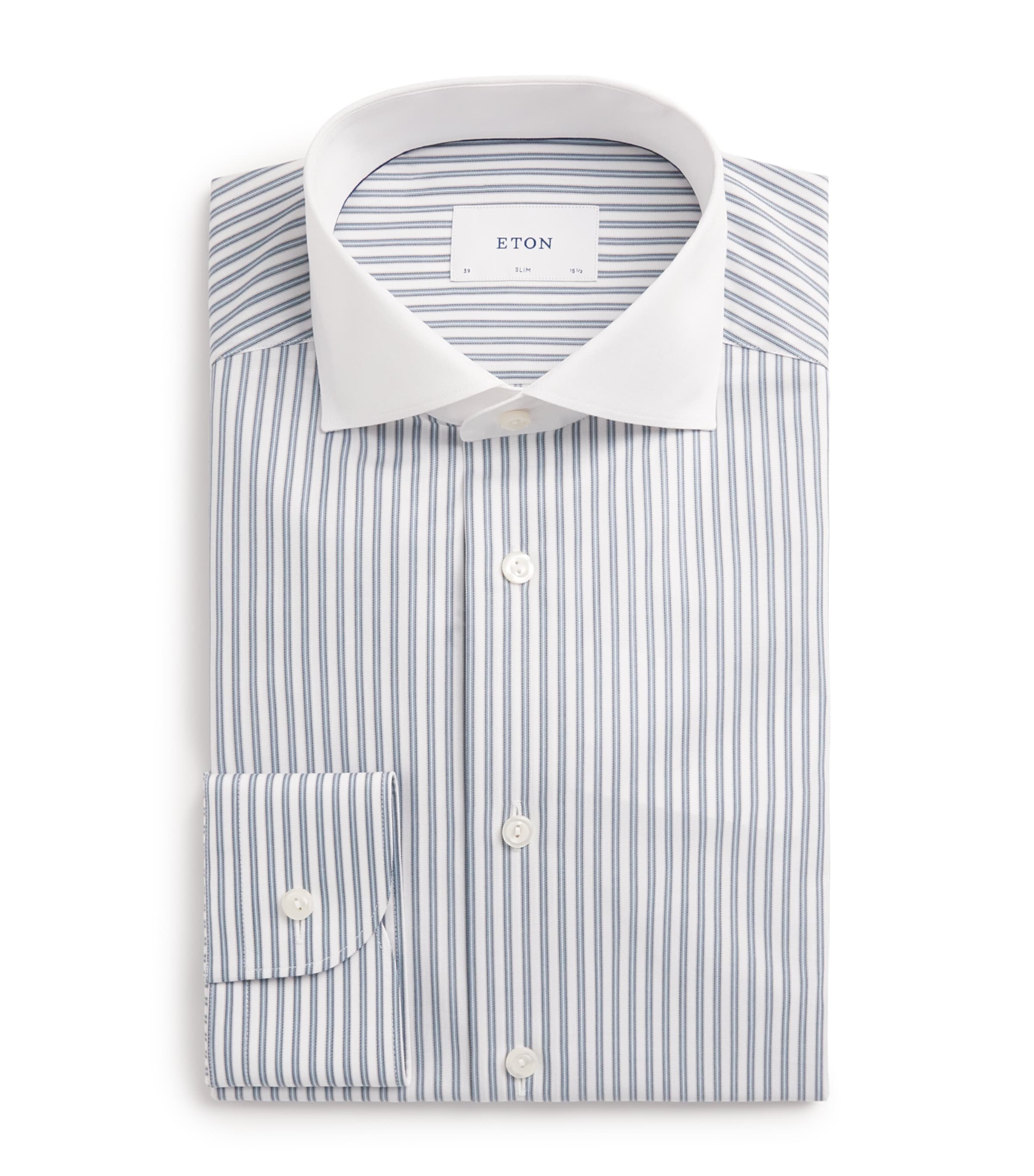 Eton Mens Cotton Stripe Slim Fit Shirt Light Blue Image 1