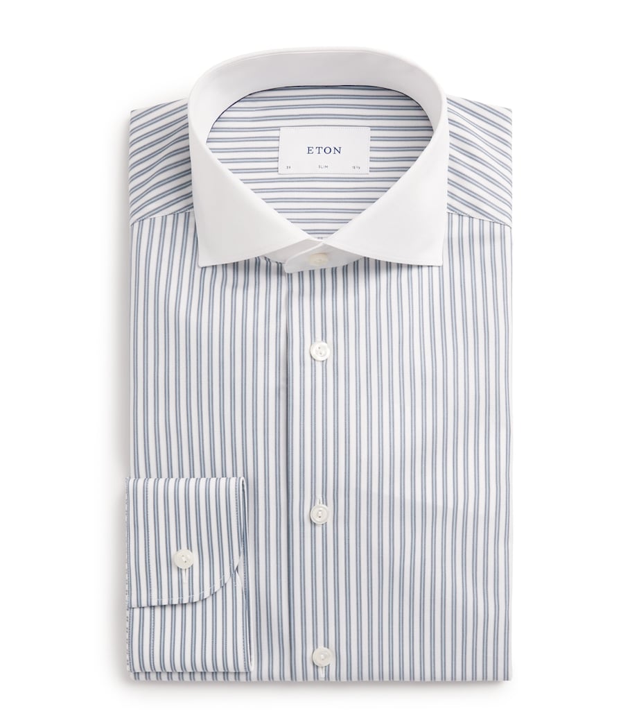 Eton Mens Cotton Stripe Slim Fit Shirt Light Blue Image 1