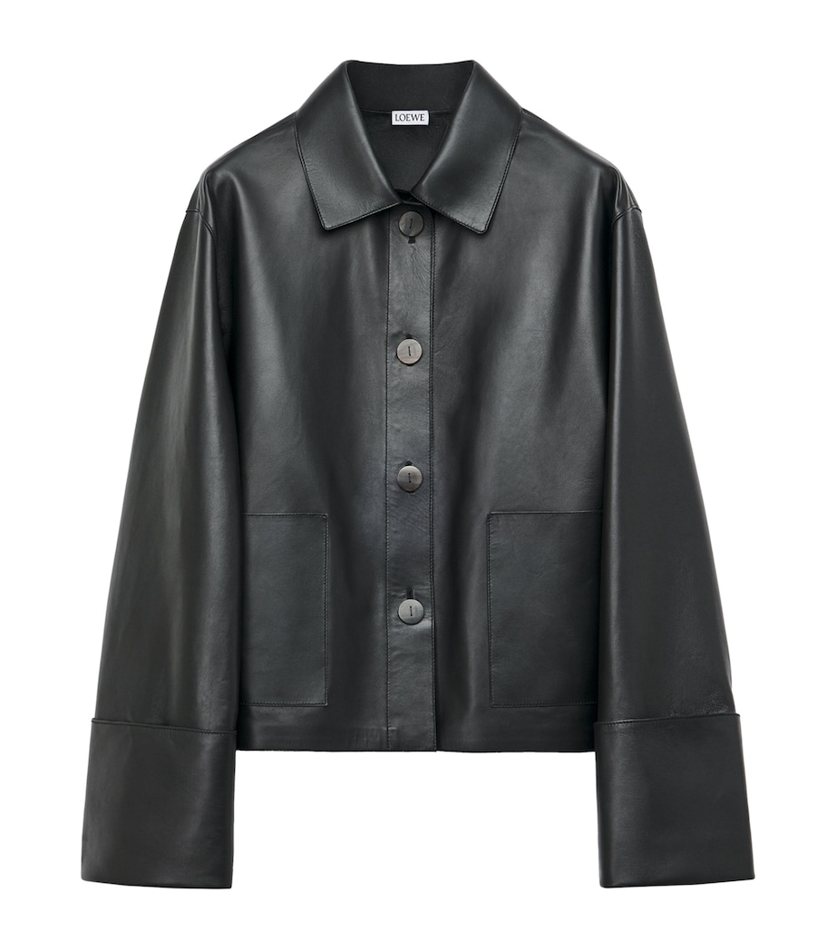 Leather Collared Jacket BLACK Image 1