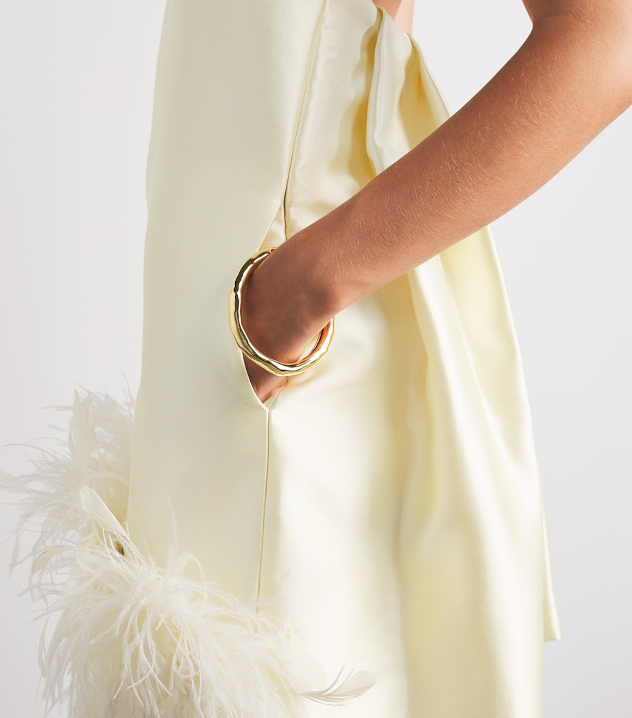 Self-Portrait Womens Taffeta Feather-Trim Mini Dress Yellow Image 5