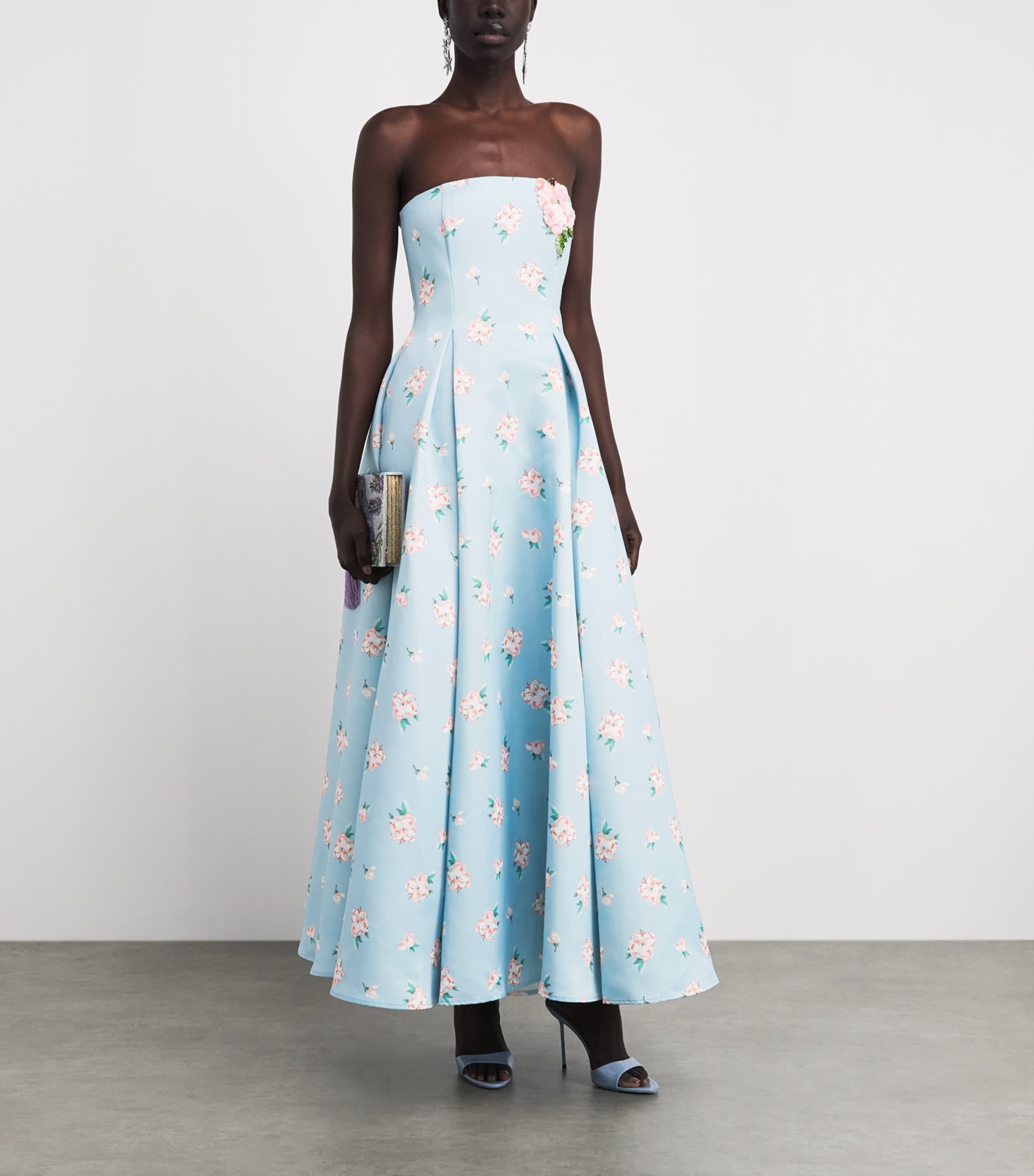 LEO LIN Womens Floral Nora Strapless Gown Ditsy Floral Blue Image 2
