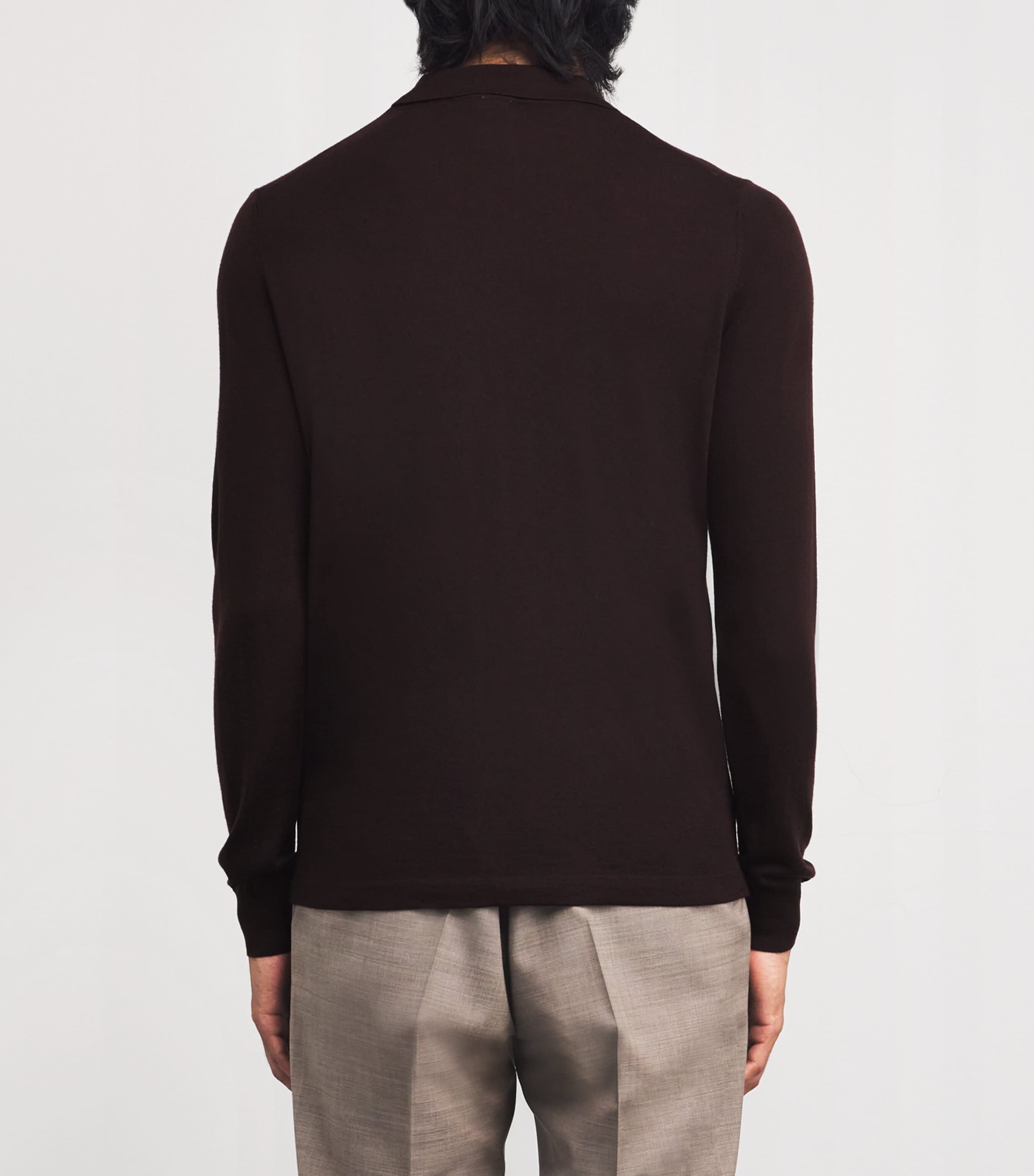 Aspesi Mens Virgin Wool Long-Sleeve Polo Shirt Marrone Image 4