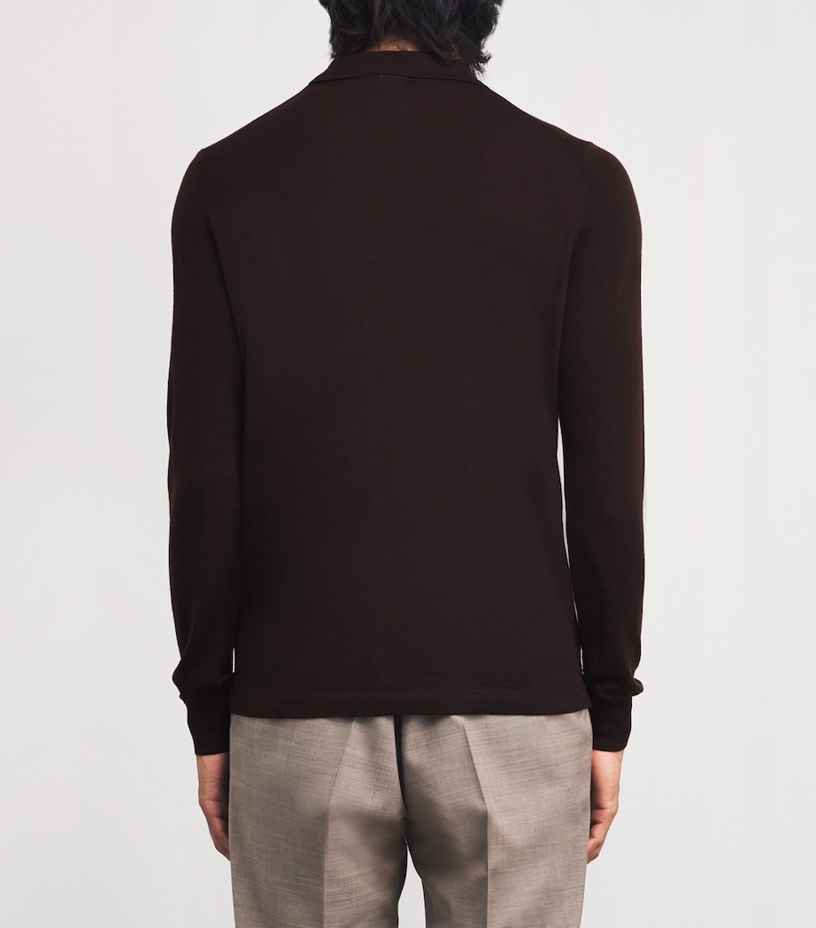 Aspesi Mens Virgin Wool Long-Sleeve Polo Shirt Marrone Image 4