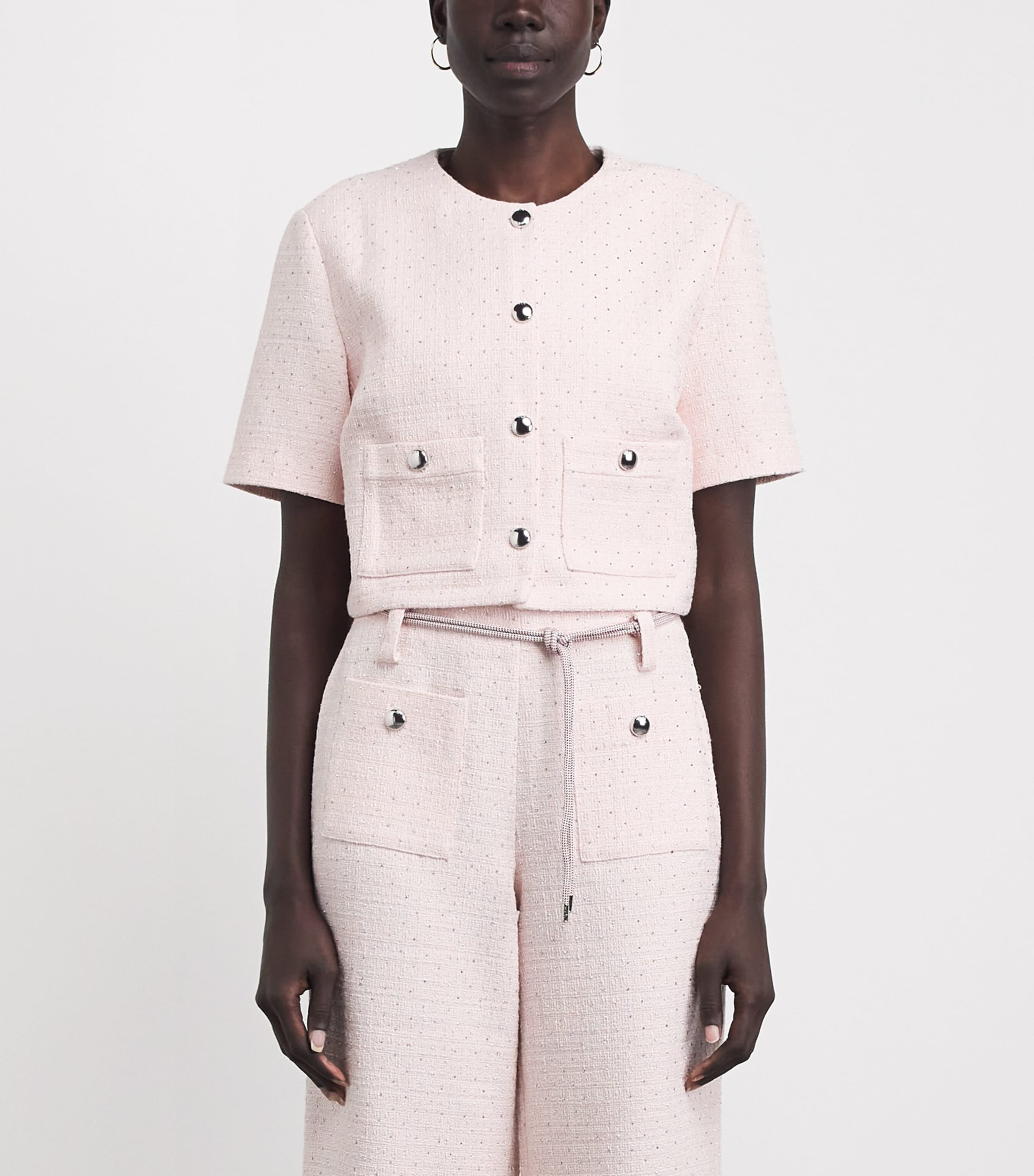 Maje Womens Tweed Cropped Jacket Pink Image 4