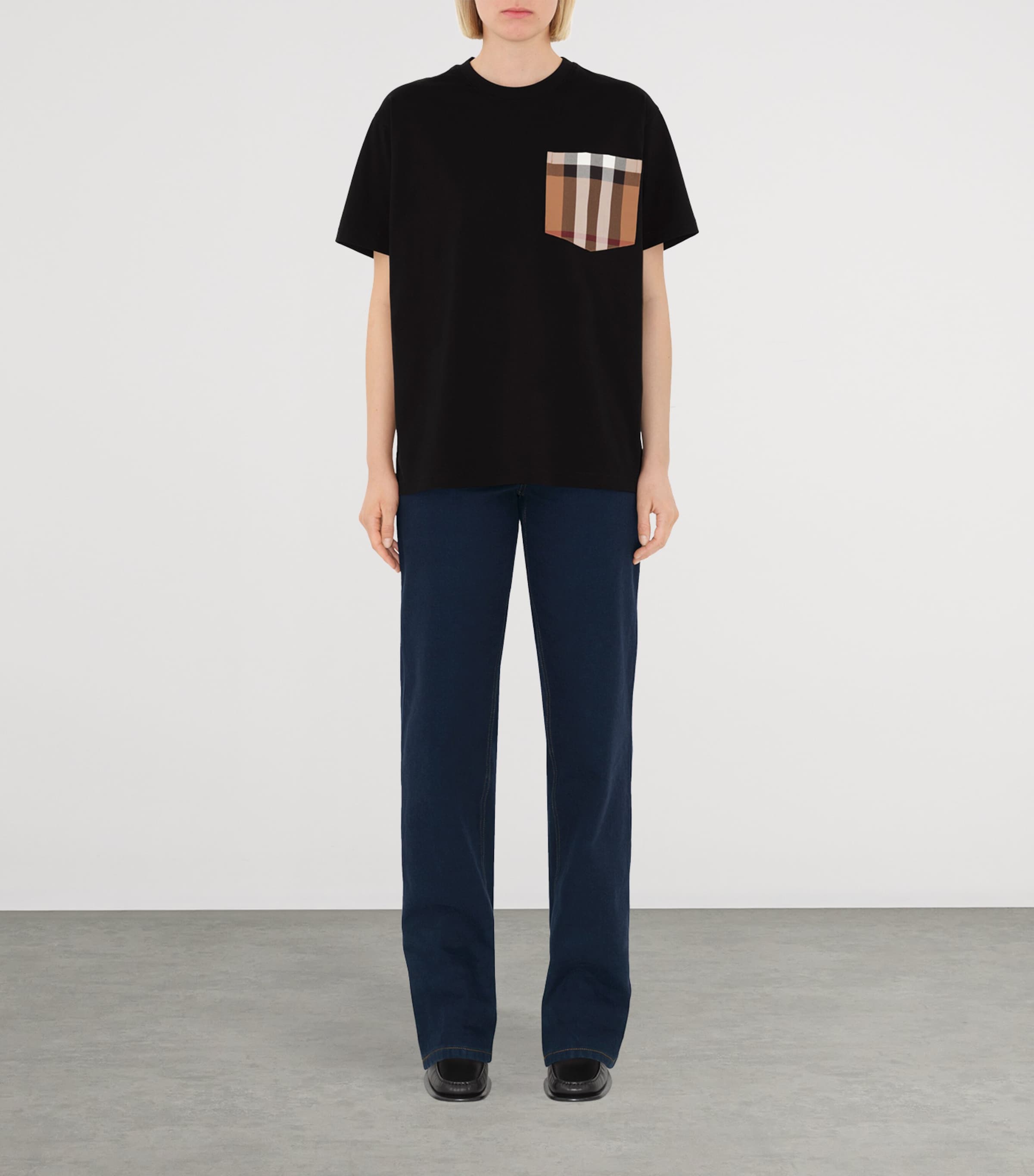 Cotton Check Pocket T-Shirt BLACK Image 2
