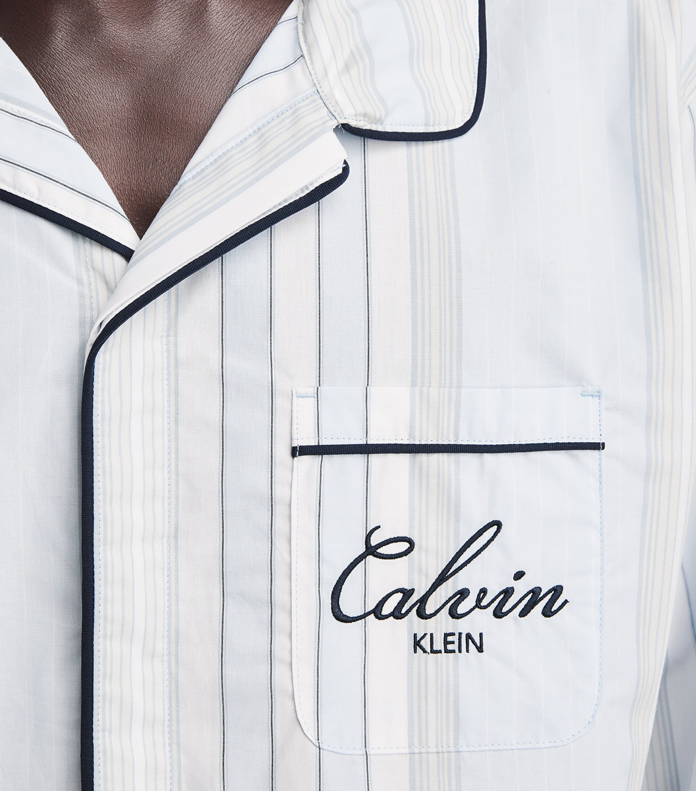 Calvin Klein Mens Cotton Poplin Stripe Pyjama Top Crest Stripe Ic Image 3