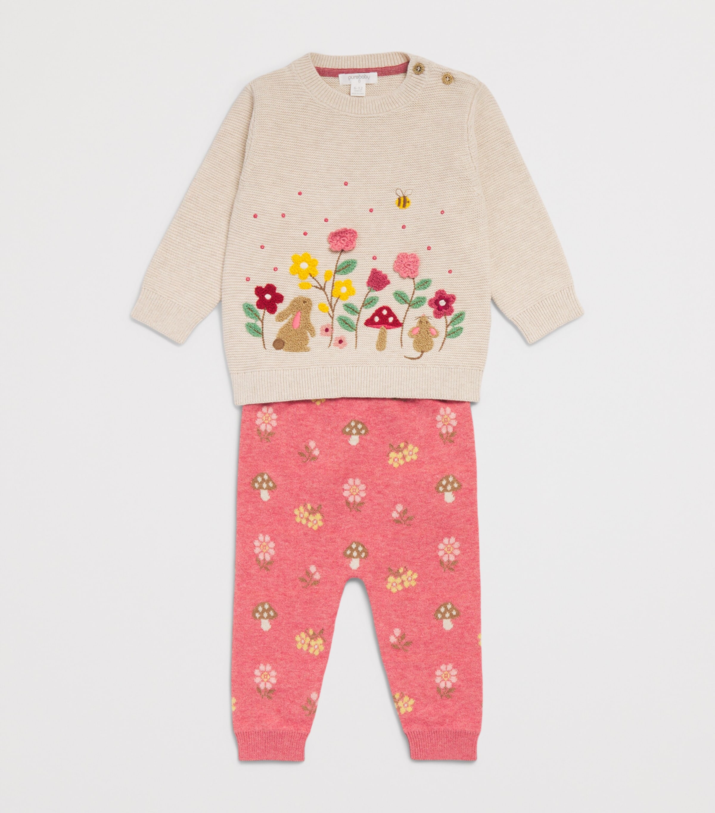 Purebaby Cotton-Wool Embroidered Woodland Sweater (0-12 Months) Whtme Wheat Melange Image 3