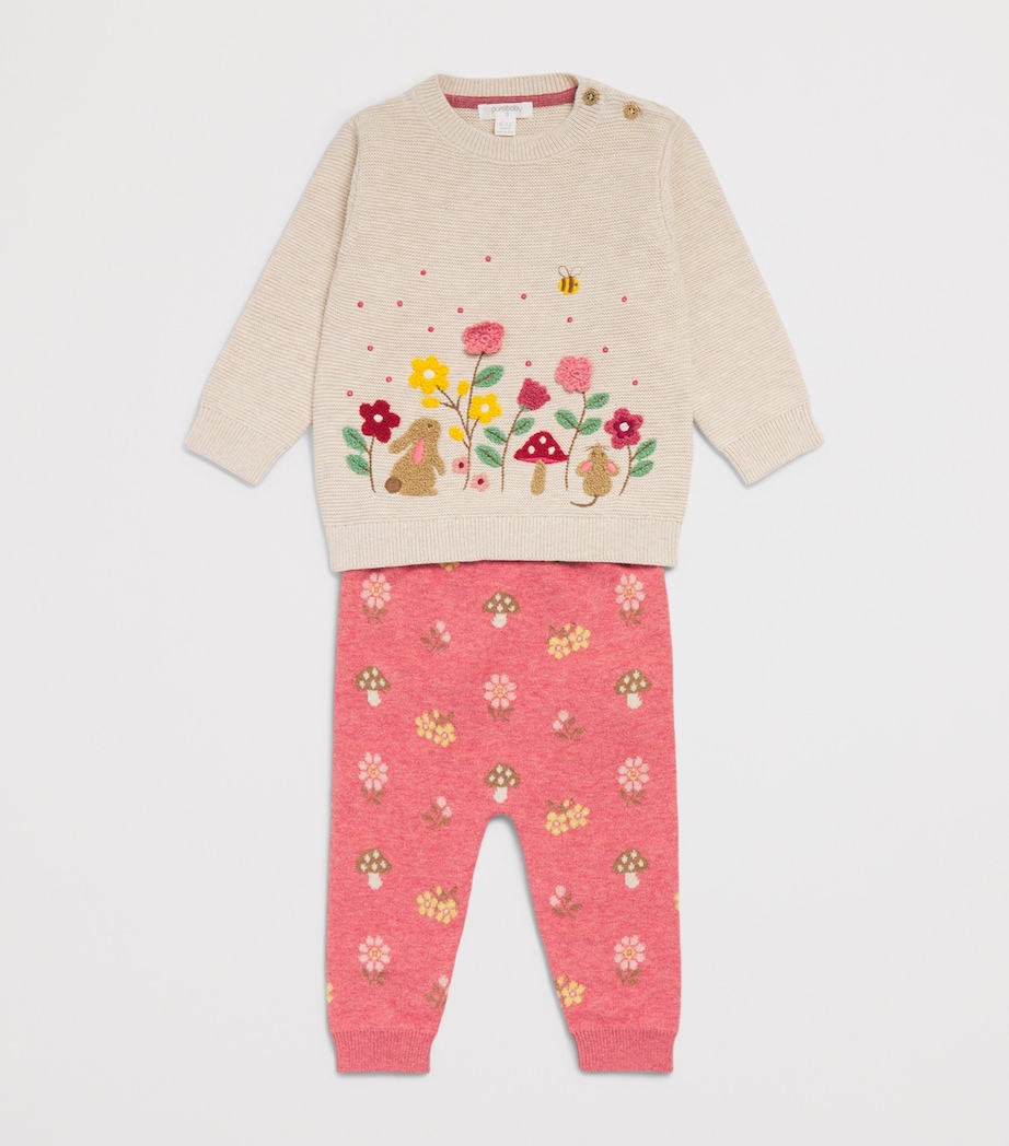 Purebaby Cotton-Wool Embroidered Woodland Sweater (0-12 Months) Whtme Wheat Melange Image 3