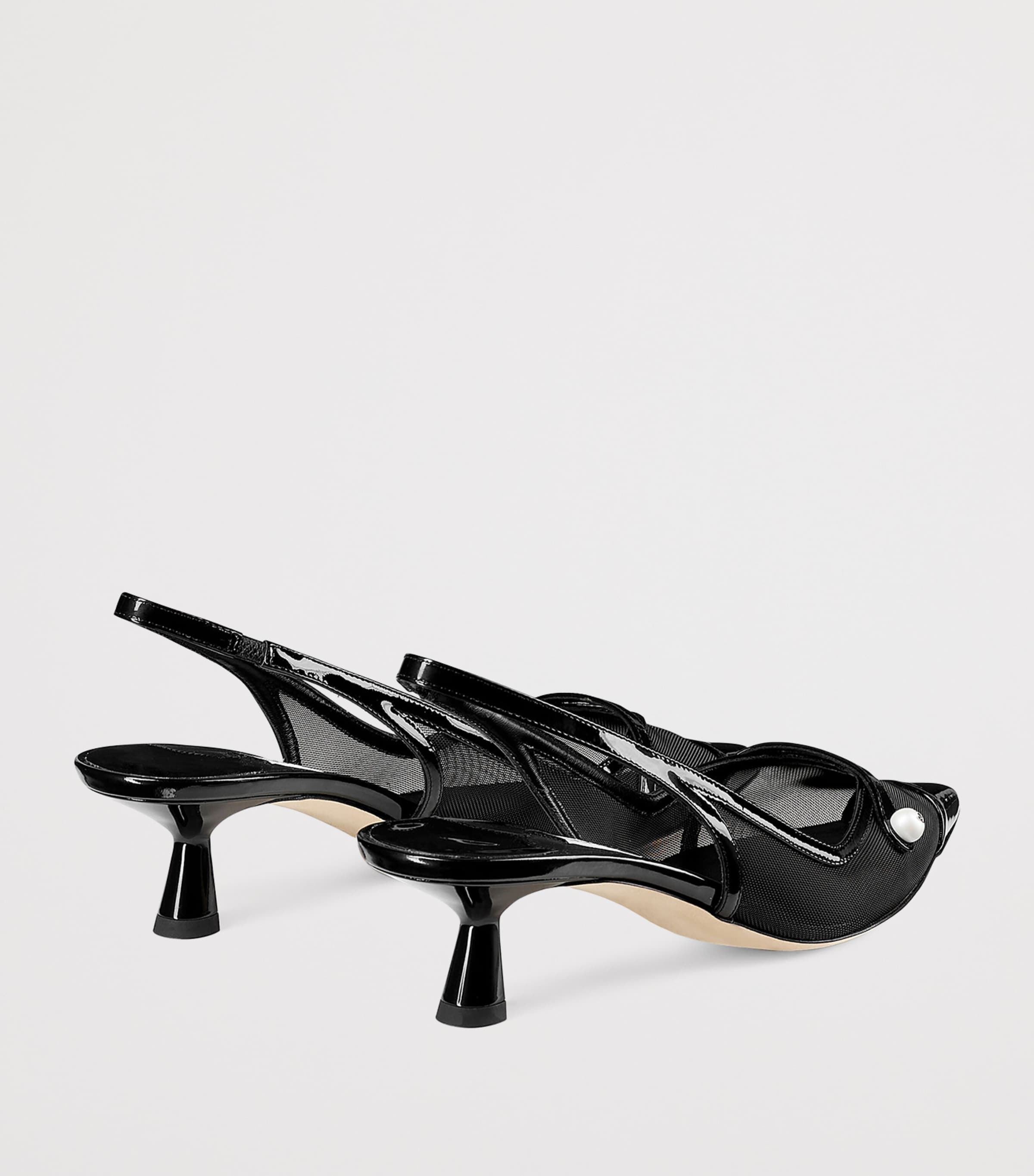 Jimmy Choo Womens Amita 45 Patent Leather-Mesh Slingback Pumps Black/black Image 4
