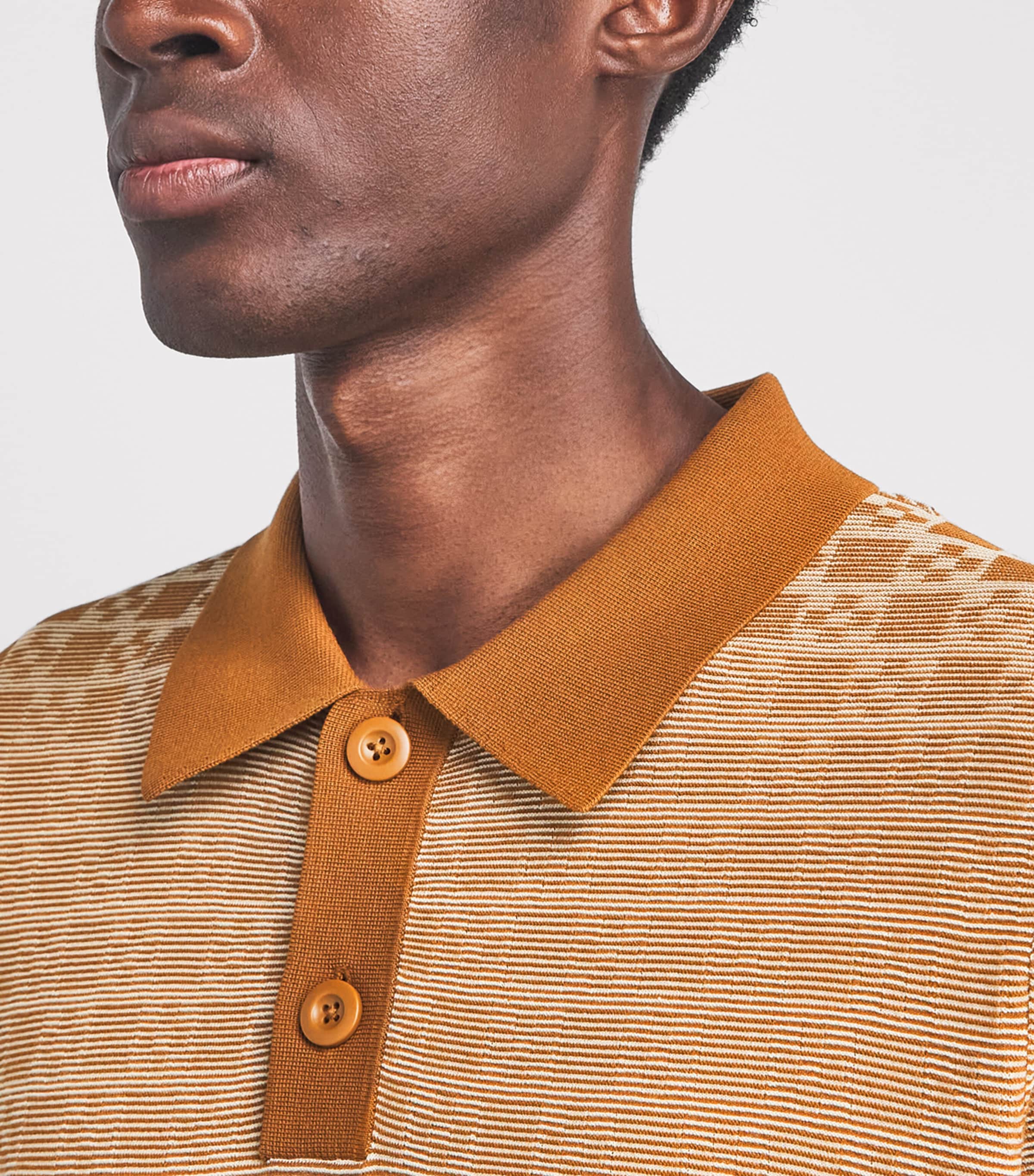Sandro Paris Mens Jacquard Polo Shirt Camel Image 3