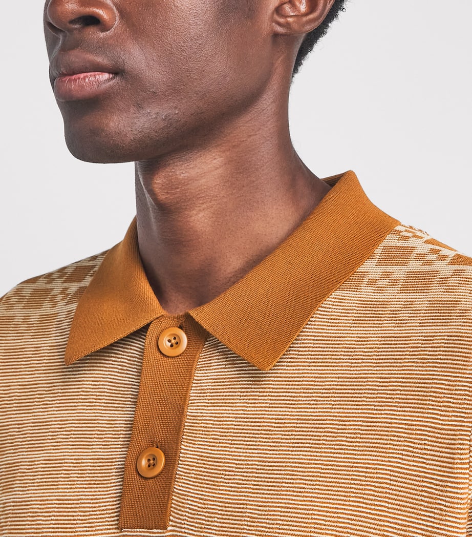 Sandro Paris Mens Jacquard Polo Shirt Camel Image 3