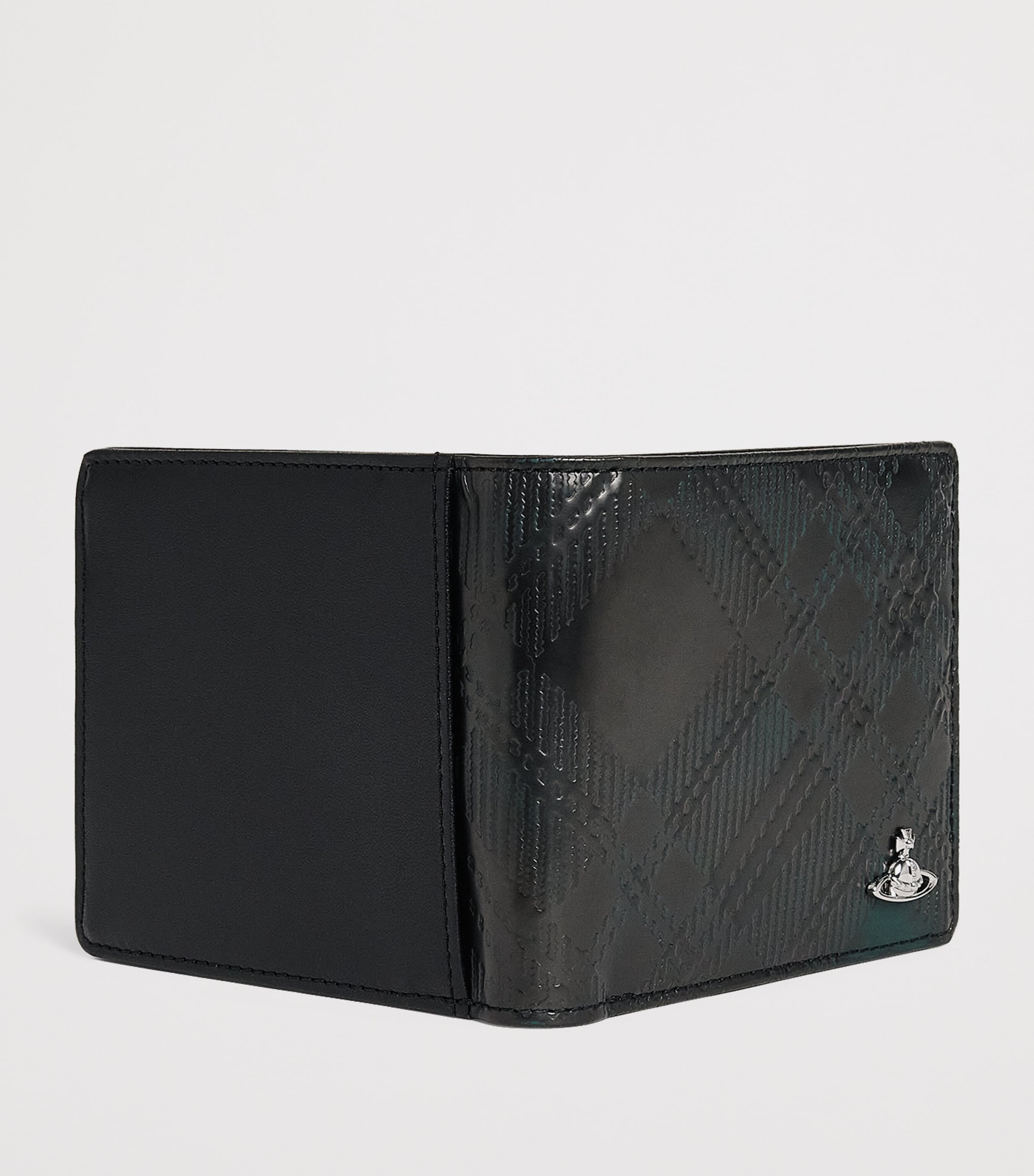 Vivienne Westwood Leather Check Bifold Wallet Dark Green Image 3