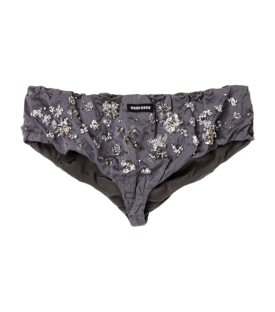 Miu Miu Womens Embellished Cotton-Blend Briefs Image 1