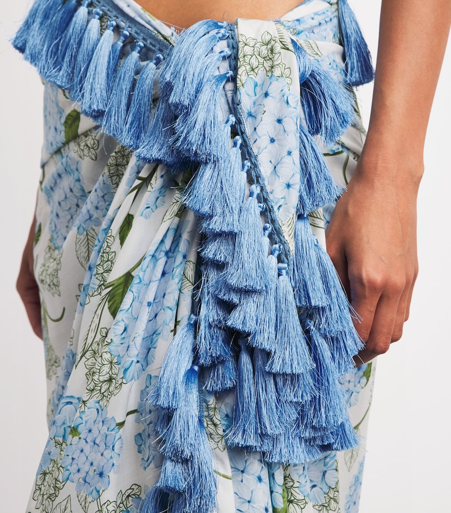 Verandah Womens Tassel-Trim Hydrangea Pareo Iv & Blue Hydr Sml Image 3