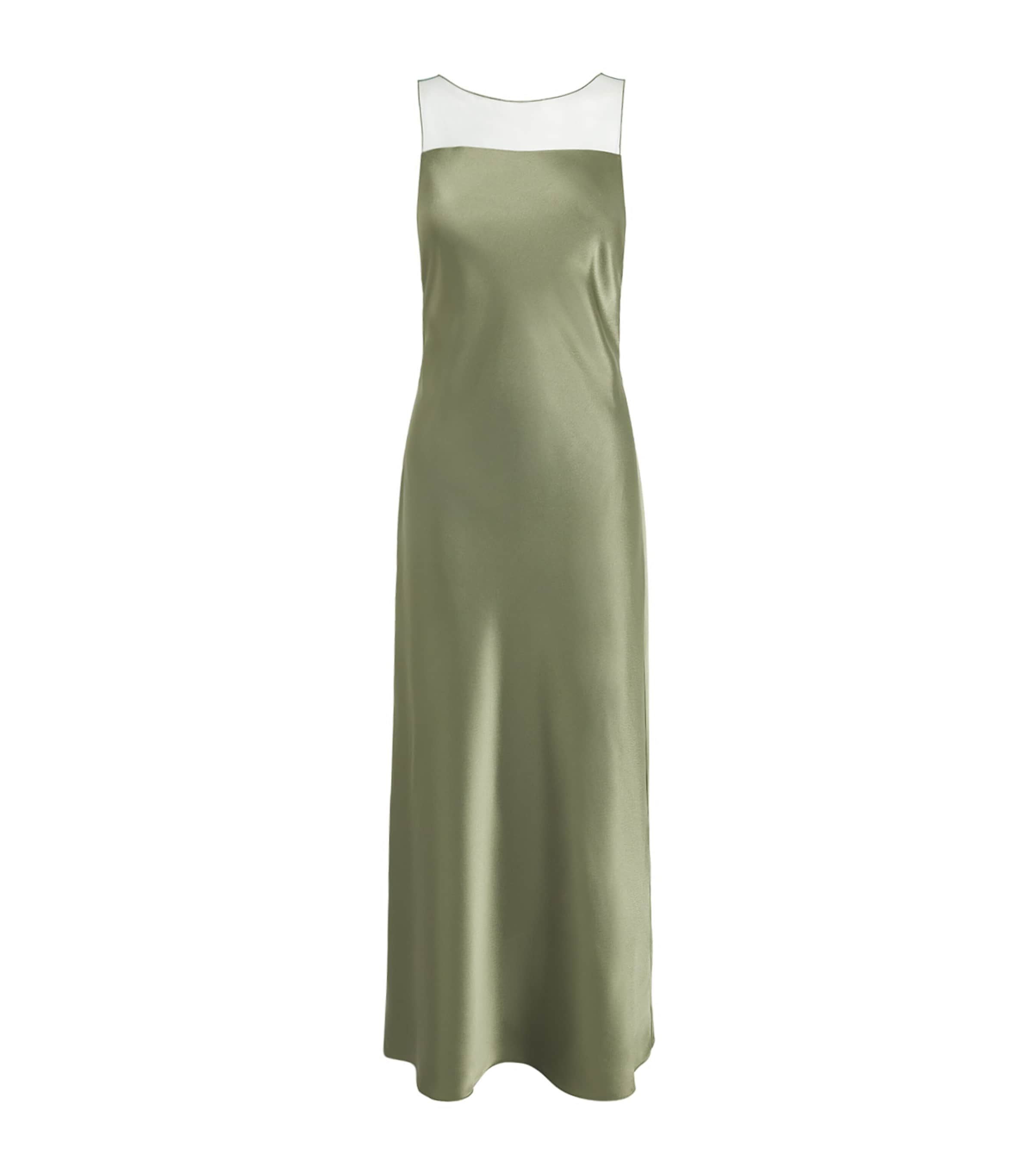 Polo Ralph Lauren Womens Satin Sheer-Panel Maxi Dress Mountain Green Image 1