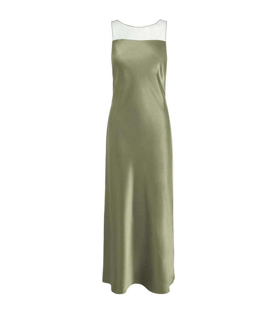 Polo Ralph Lauren Womens Satin Sheer-Panel Maxi Dress Mountain Green Image 1
