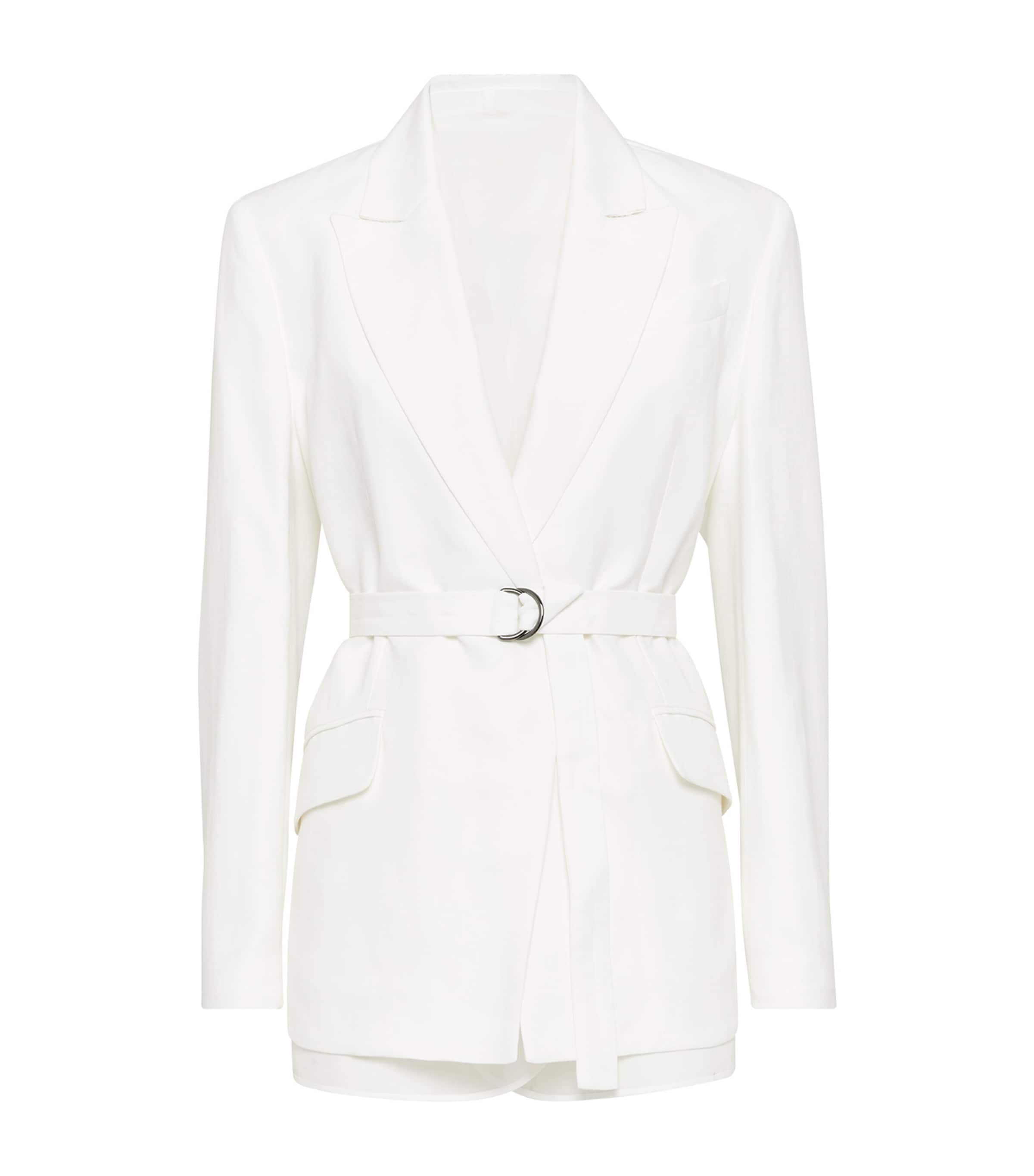 Brunello Cucinelli Women Linen Jacket With Belt And Precious Details In Beige