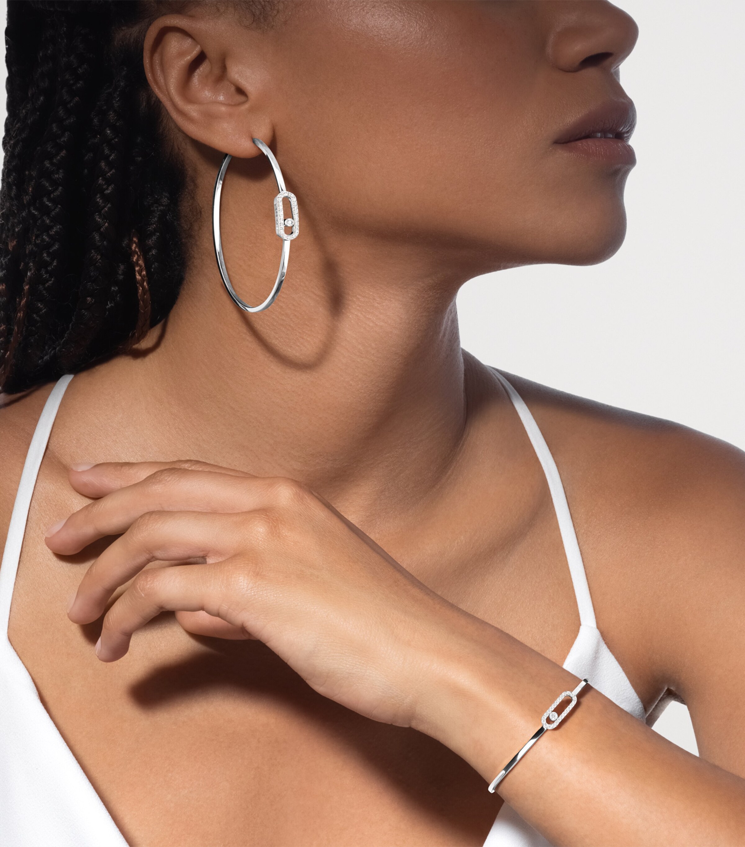 Messika Move Uno White Gold and Diamond Hoop Earrings White Gold Image 2