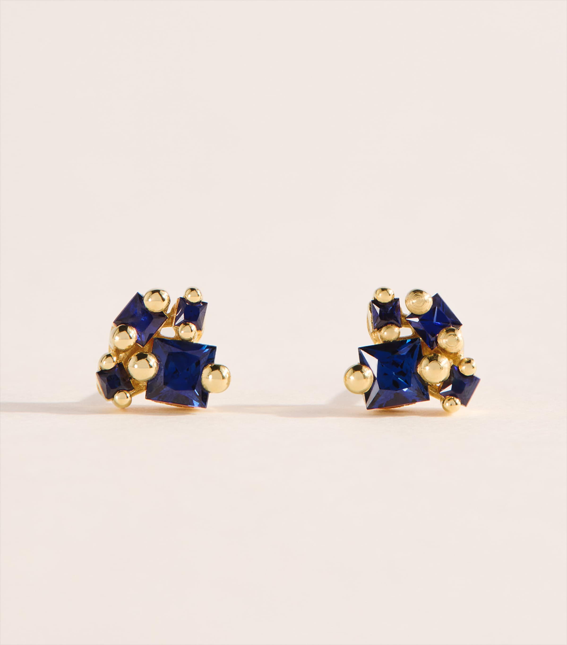Suzanne Kalan Yellow Gold and Sapphire Princess Double Cluster Stud Earrings Yg/db Image 1