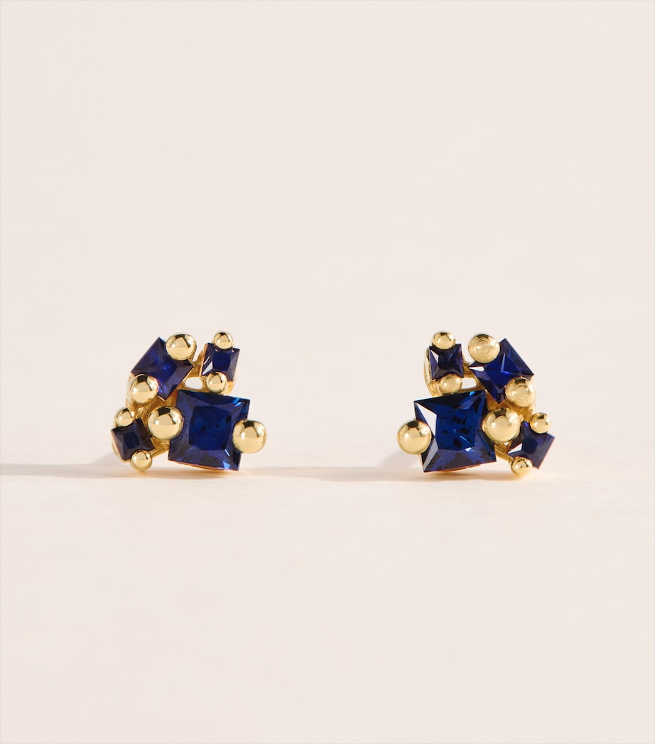 Suzanne Kalan Yellow Gold and Sapphire Princess Double Cluster Stud Earrings Yg/db Image 1
