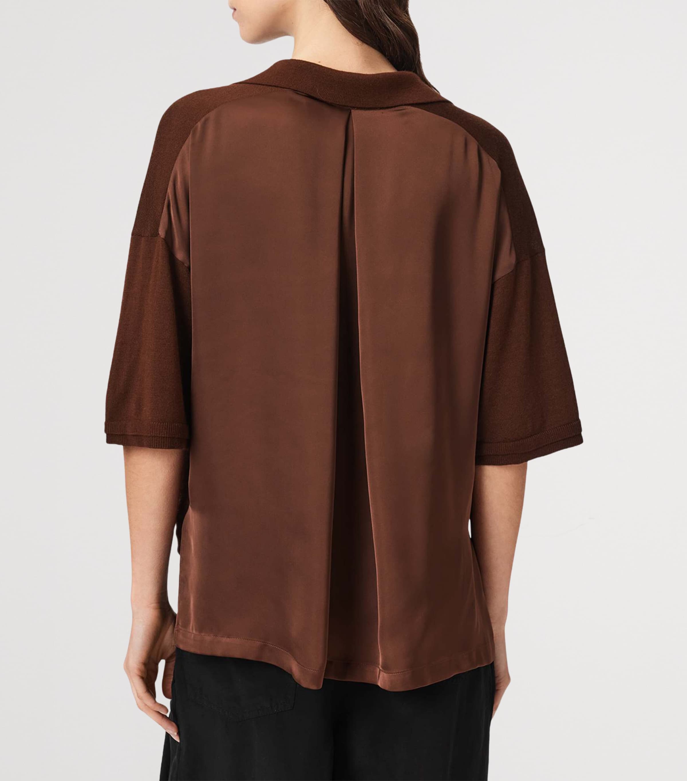 AllSaints Womens Wool Bern Polo Shirt Hot Choc Brown Image 4