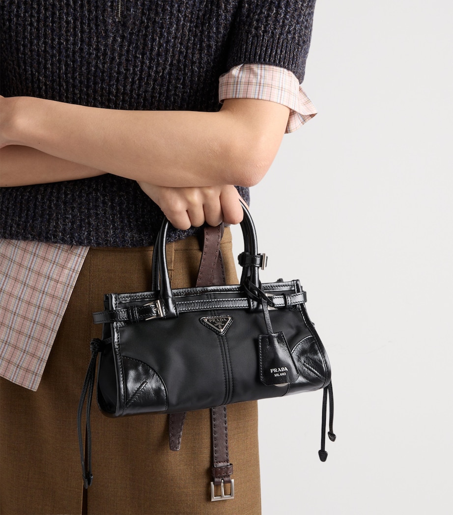 Prada Small Re-Nylon Bonnie Top-Handle Bag Black Image 8