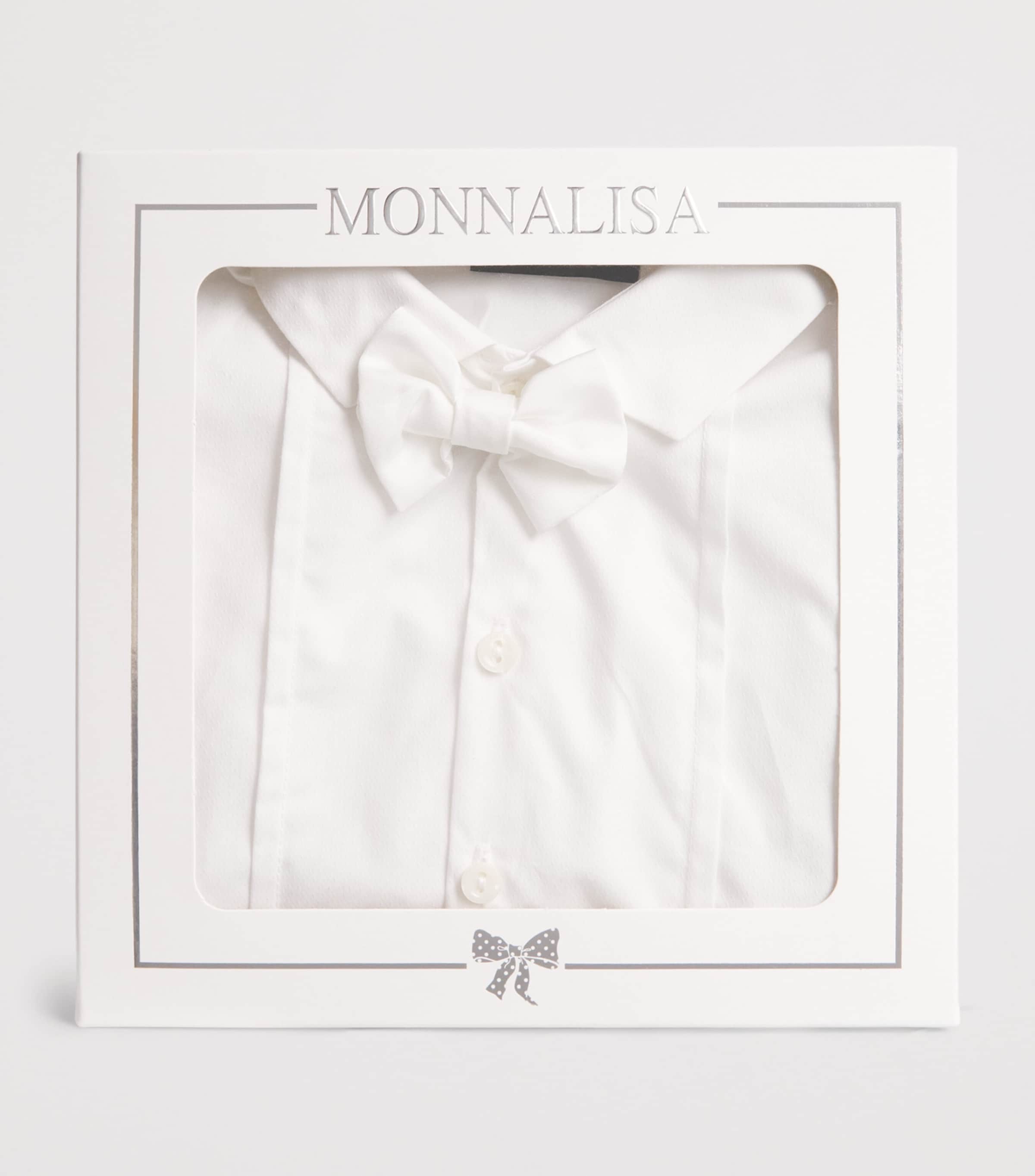 Monnalisa Cotton Bow Tie Playsuit (1-9 Months) Ecrù +cream Image 3