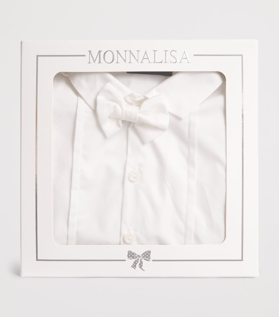 Monnalisa Cotton Bow Tie Playsuit (1-9 Months) Ecrù +cream Image 3