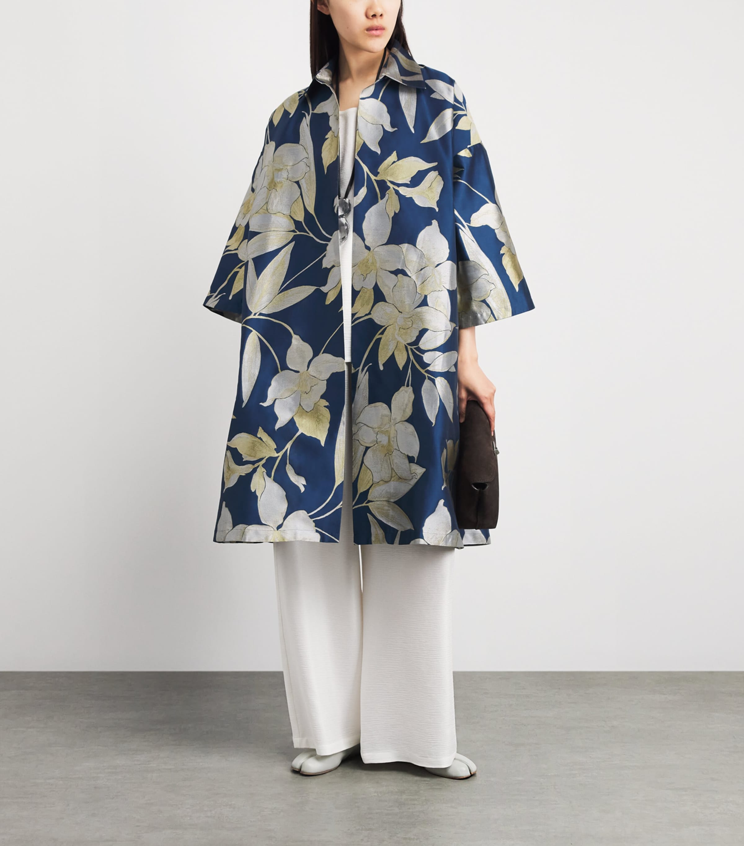 Eskandar Womens Cotton-Silk Jacquard A-Line Shacket Blugld Image 2