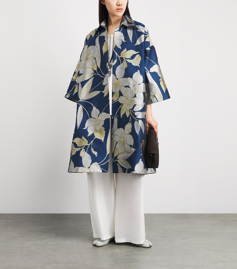 Eskandar Womens Cotton-Silk Jacquard A-Line Shacket Blugld Image 2