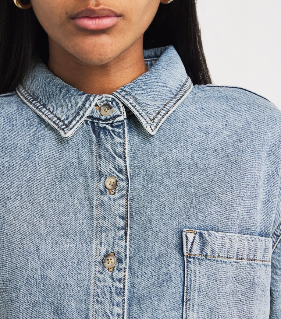 Cotton-Blend Denim Belted Playsuit 793INDIGO Image 6