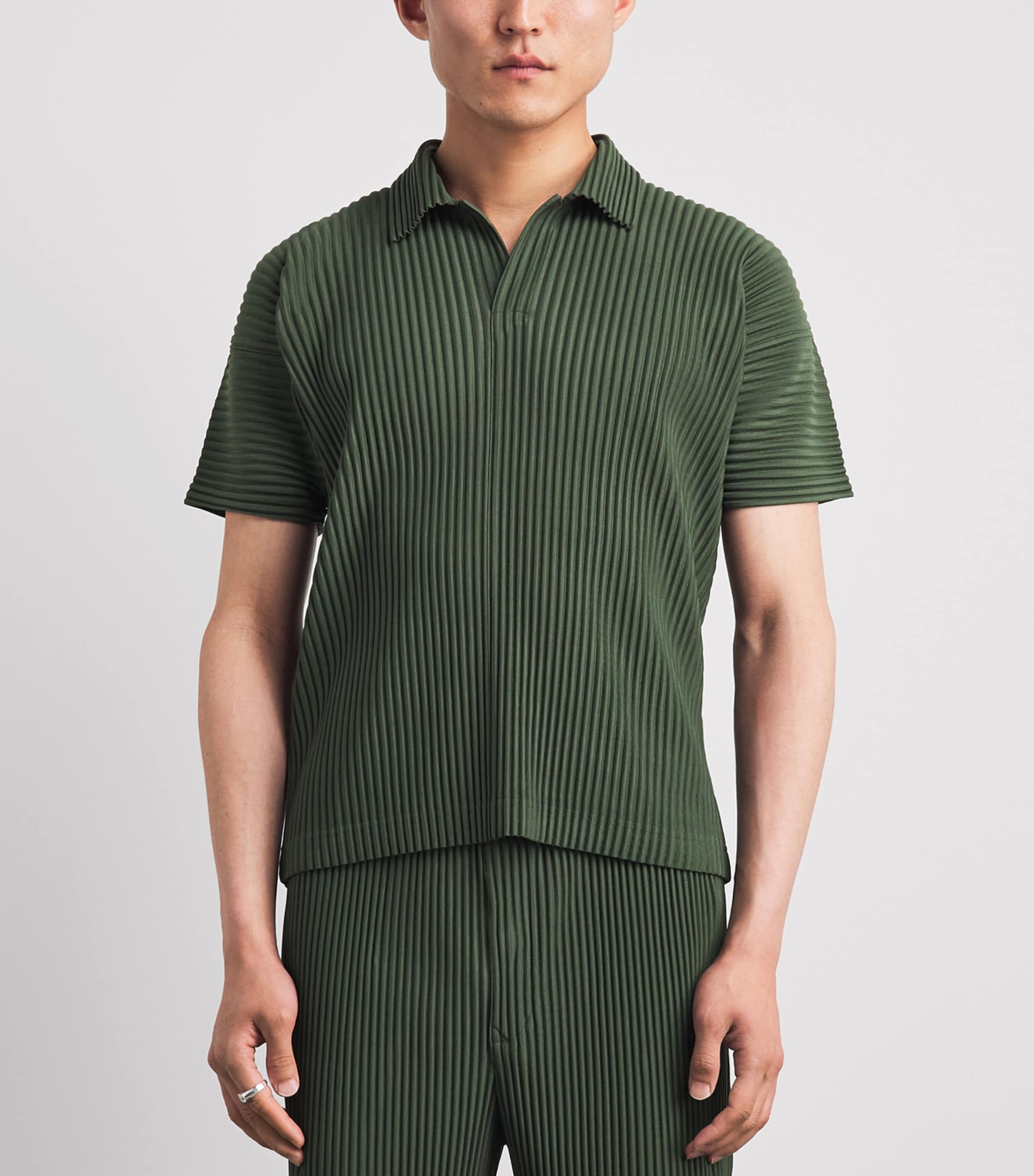 Homme Plissé Issey Miyake Mens Pleated Polo Shirt Duomo Door Green Image 4