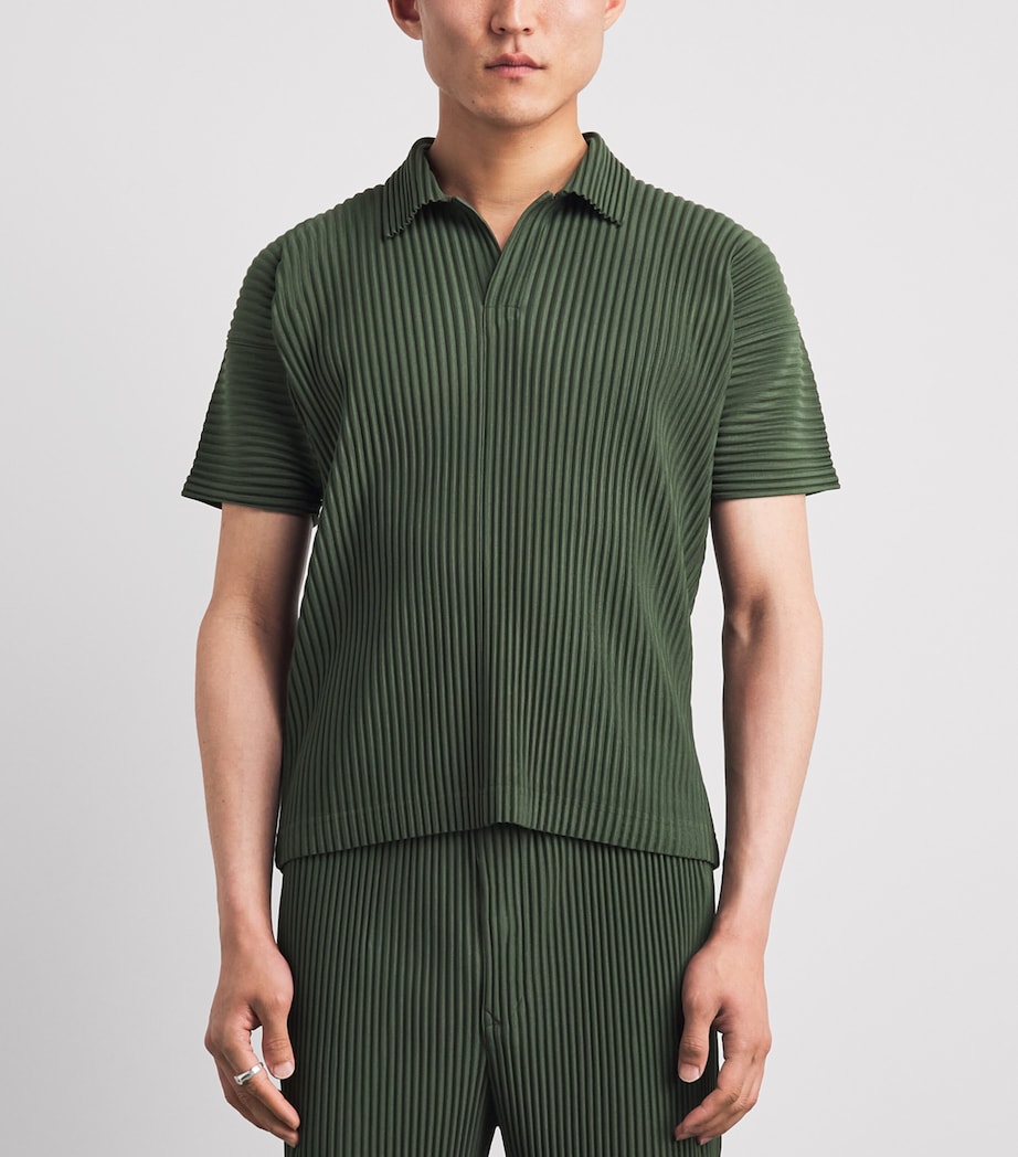 Homme Plissé Issey Miyake Mens Pleated Polo Shirt Duomo Door Green Image 4
