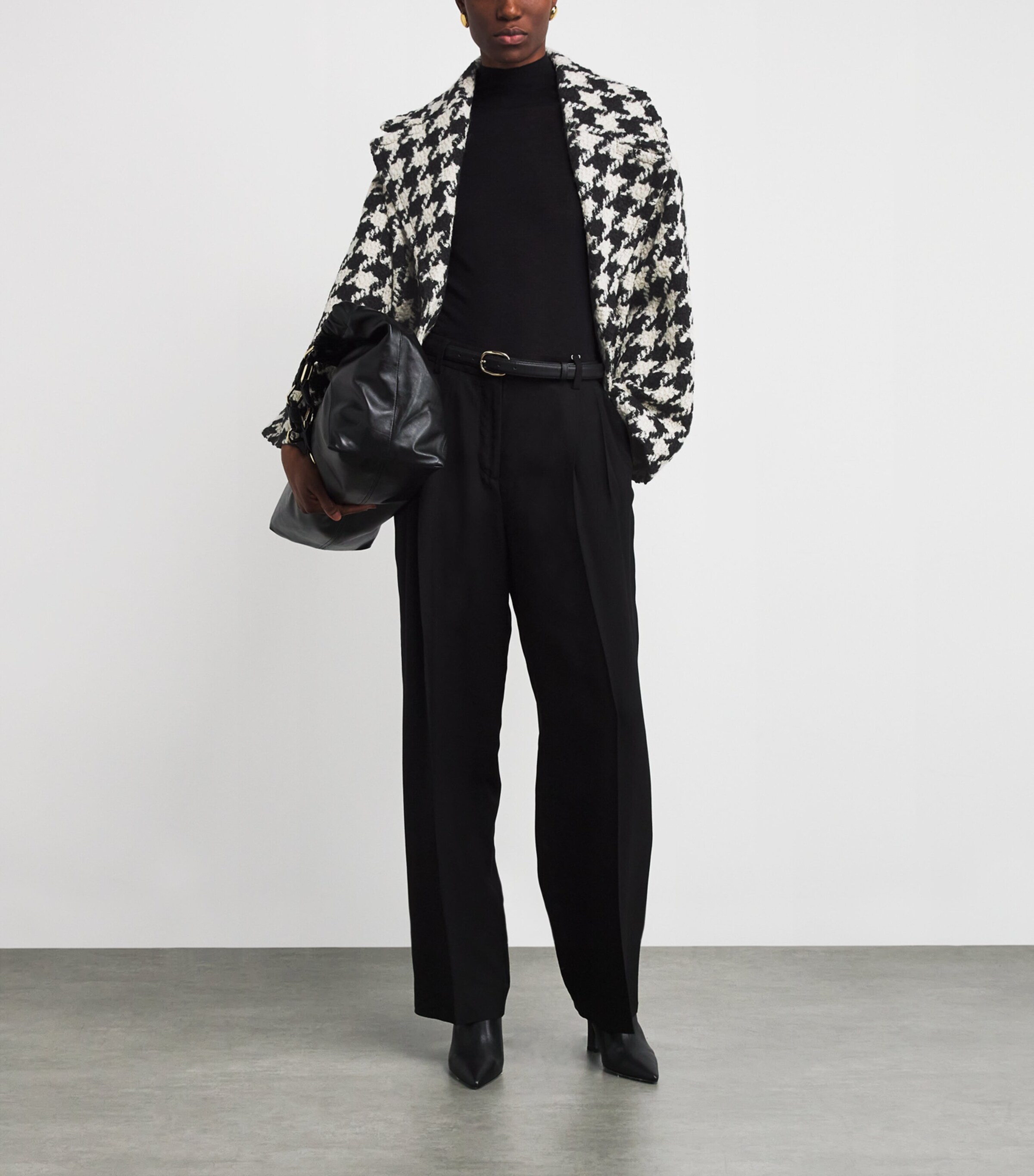 Wool Houndstooth Short Coat BLACK/IVORY Image 2